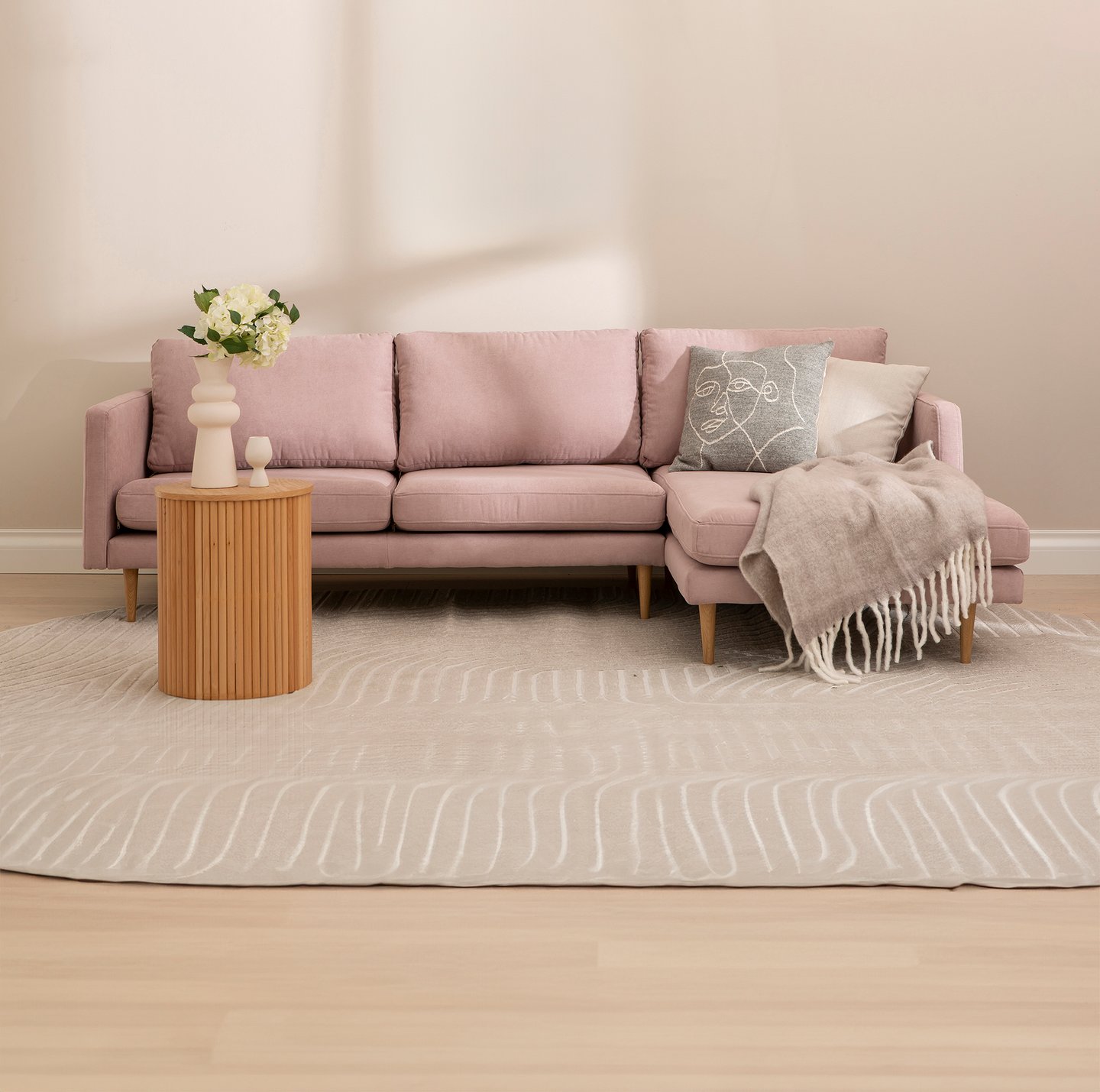 Copenhagen Scandic 3-istuttava divaanisohva (oikea) rosa / tammijalat