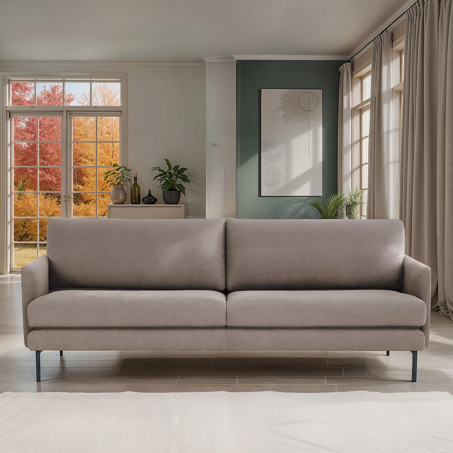 Pohjanmaan® Nordic 3-istuttava sohva jumbo 237cm, Cloud-09 kangas, mustat metallijalat