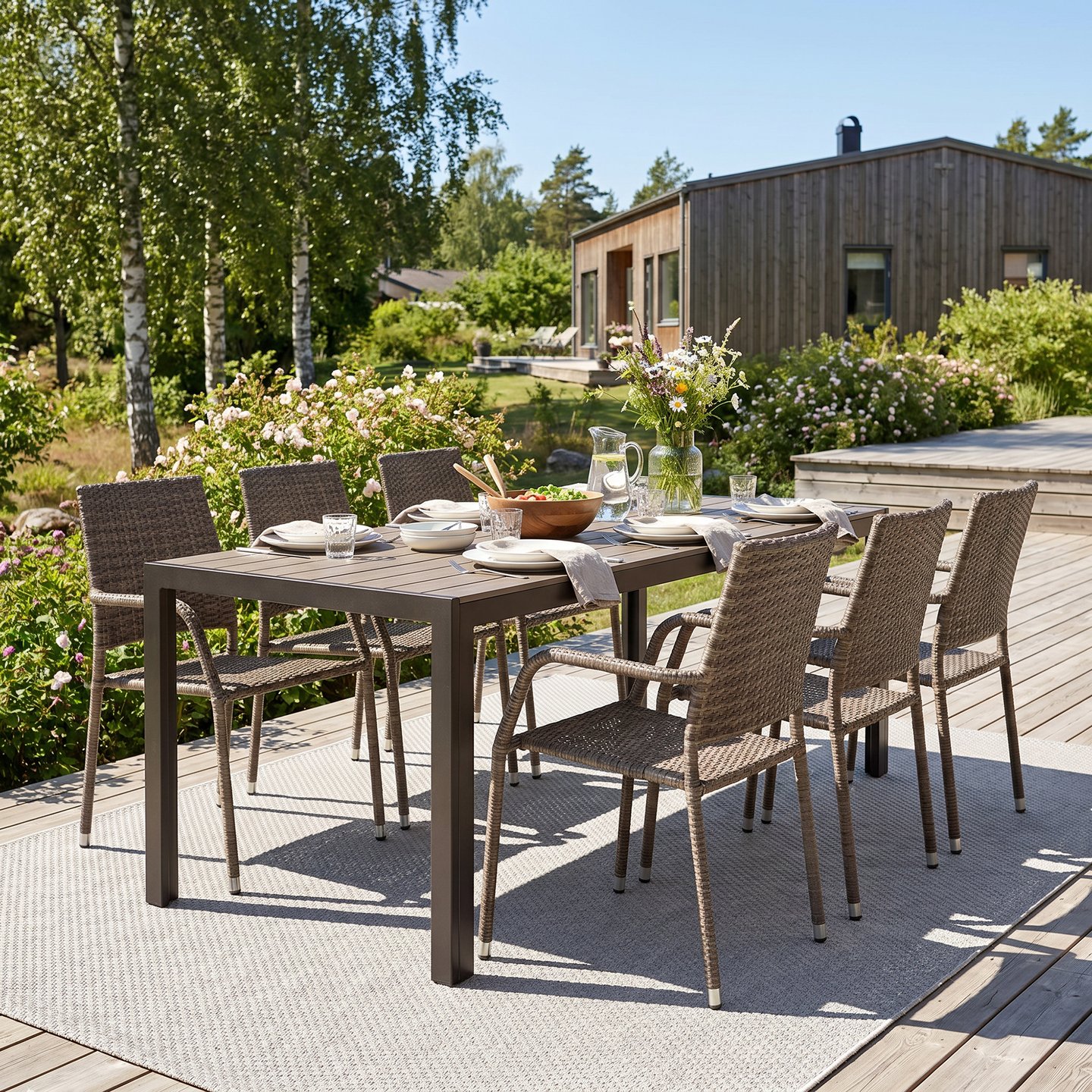 Dakota & Oliva ruokailuryhmä 205x90 kuudelle, harmaa/vaaleanharmaa