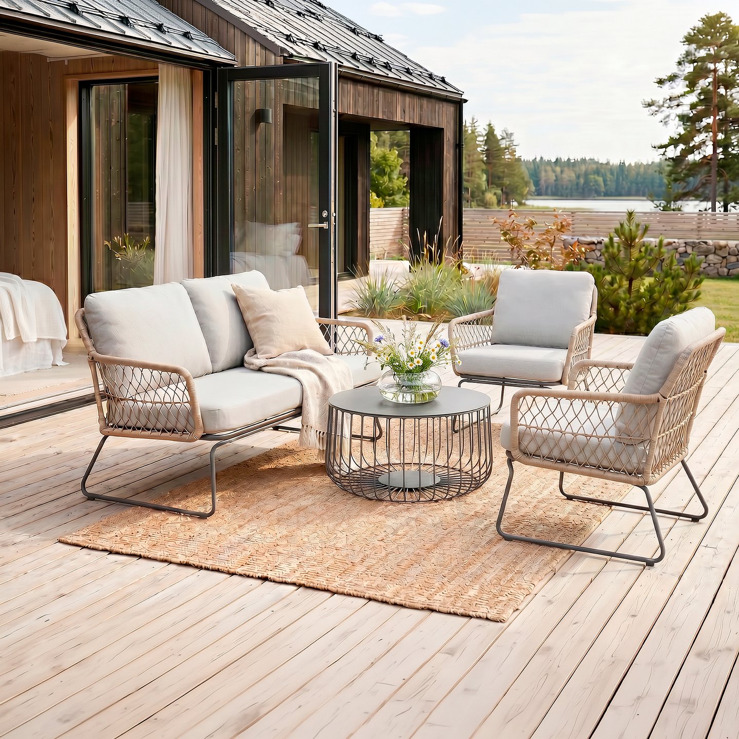 Provence sohvaryhmä 2+1+1 isolla sohvapöydällä, natural / beige