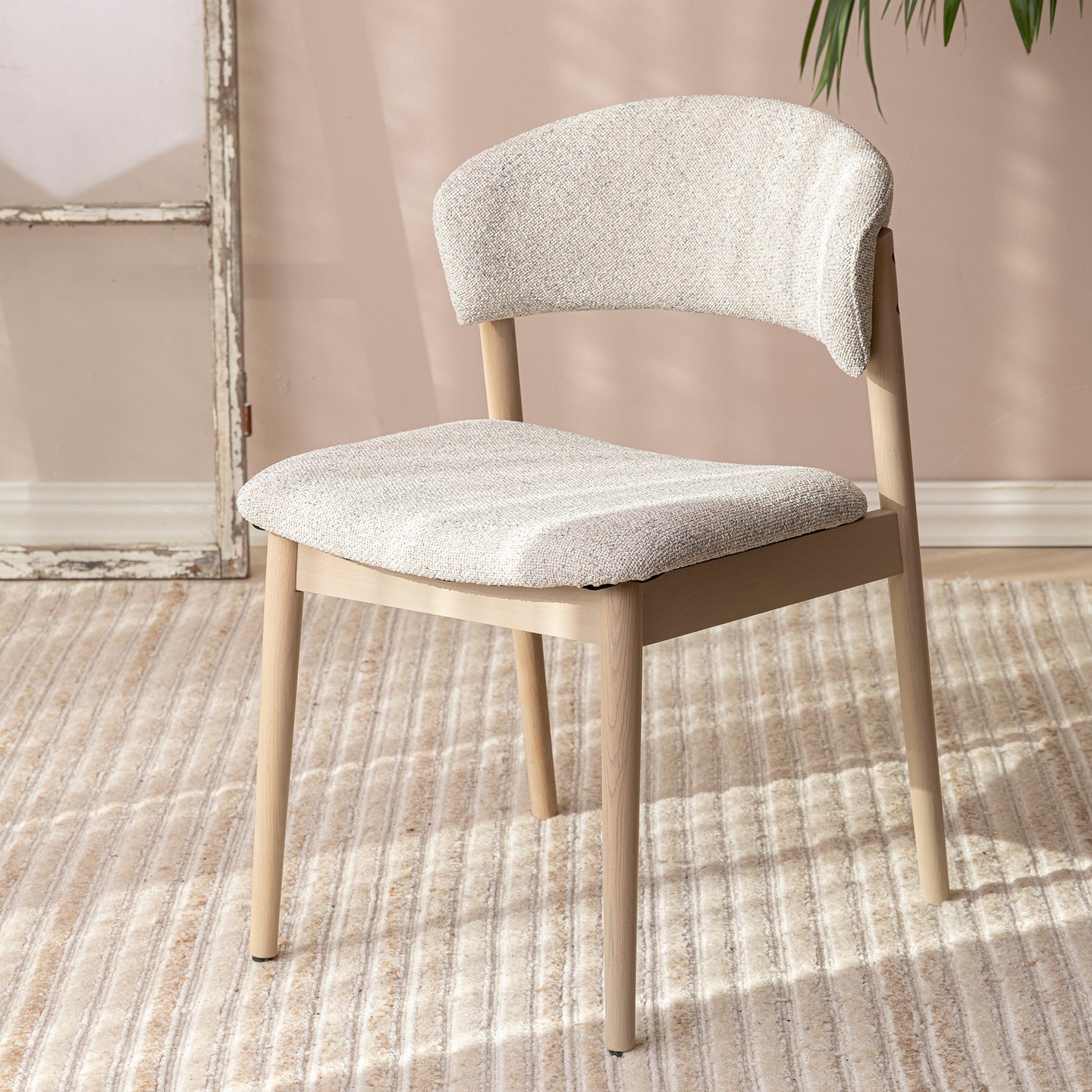 Niela ruokatuoli, valkolakattu tammi / beige kangas