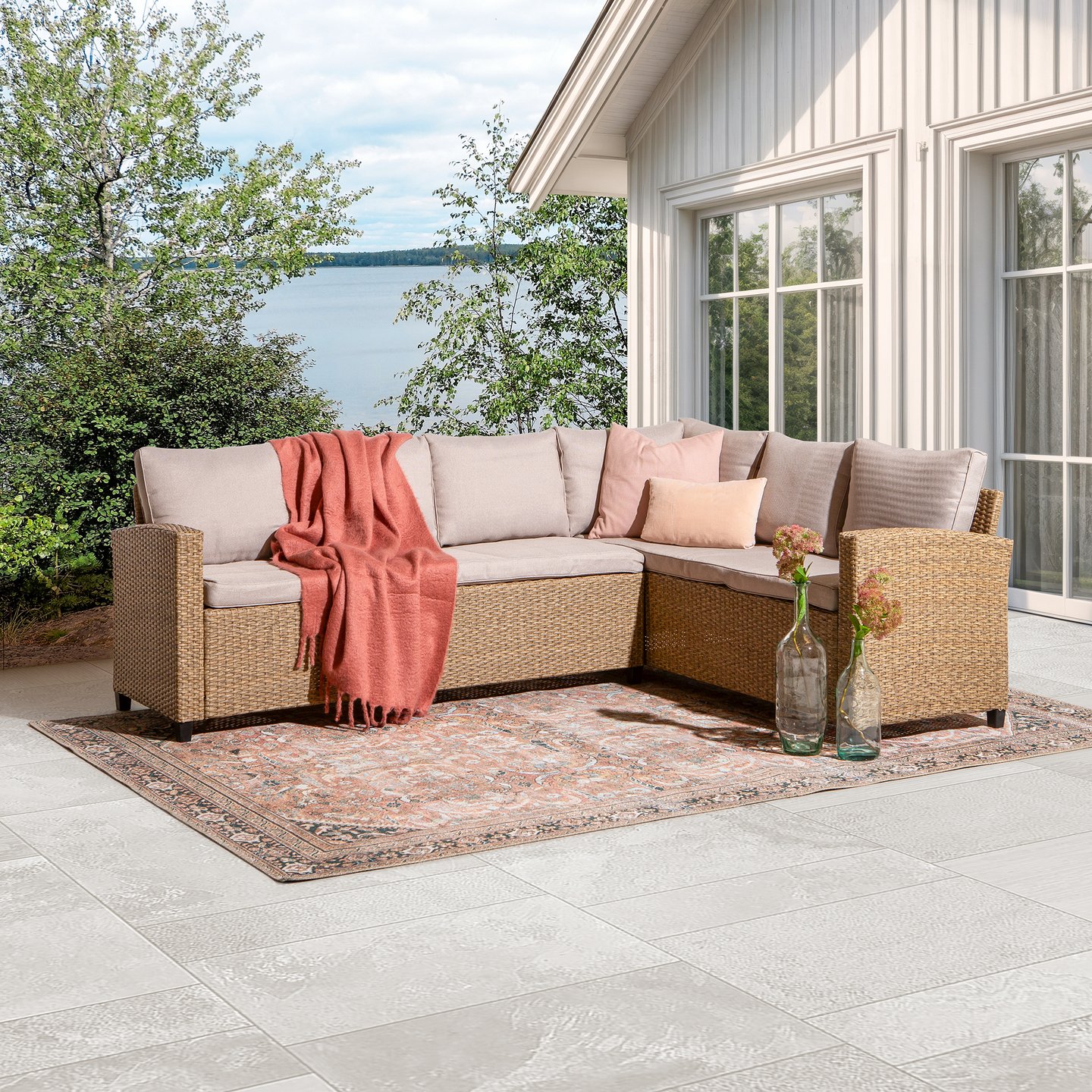 Savona kulmasohva, harmaa/beige polyrottinki