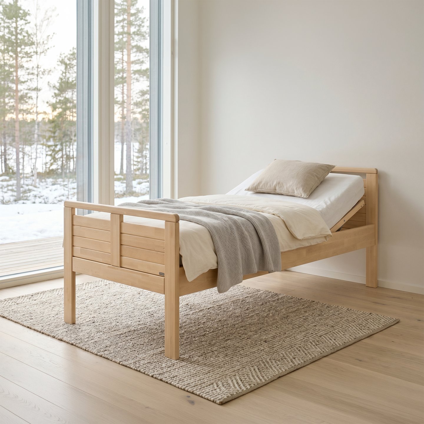 Seniori sänky moottoripohjalla 80x200cm, koivu lakattu