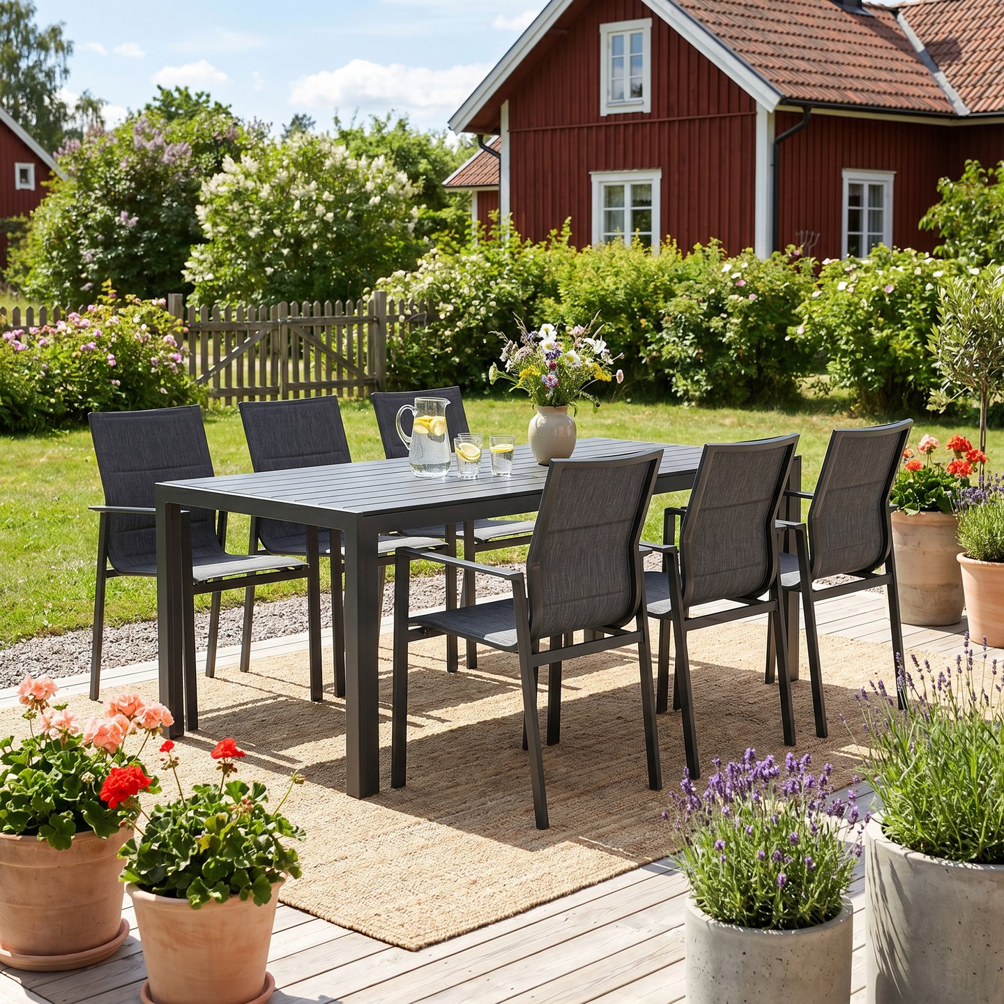 Dakota & Messina ruokailuryhmä 205x90 kuudelle, musta/vaaleanharmaa