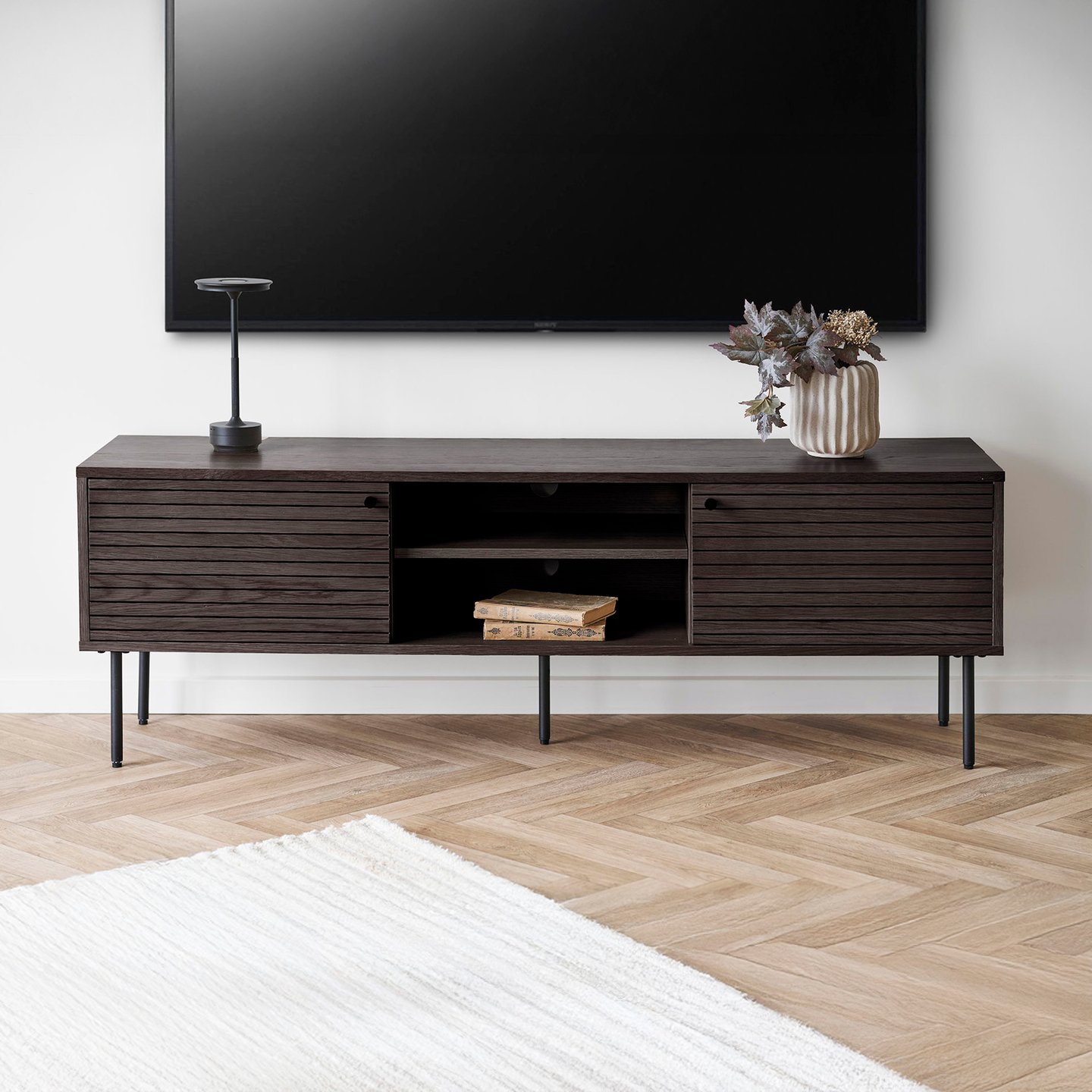 House Nordic Kyoto tv-taso 150x40, smoked tammiviilu / mustat jalat
