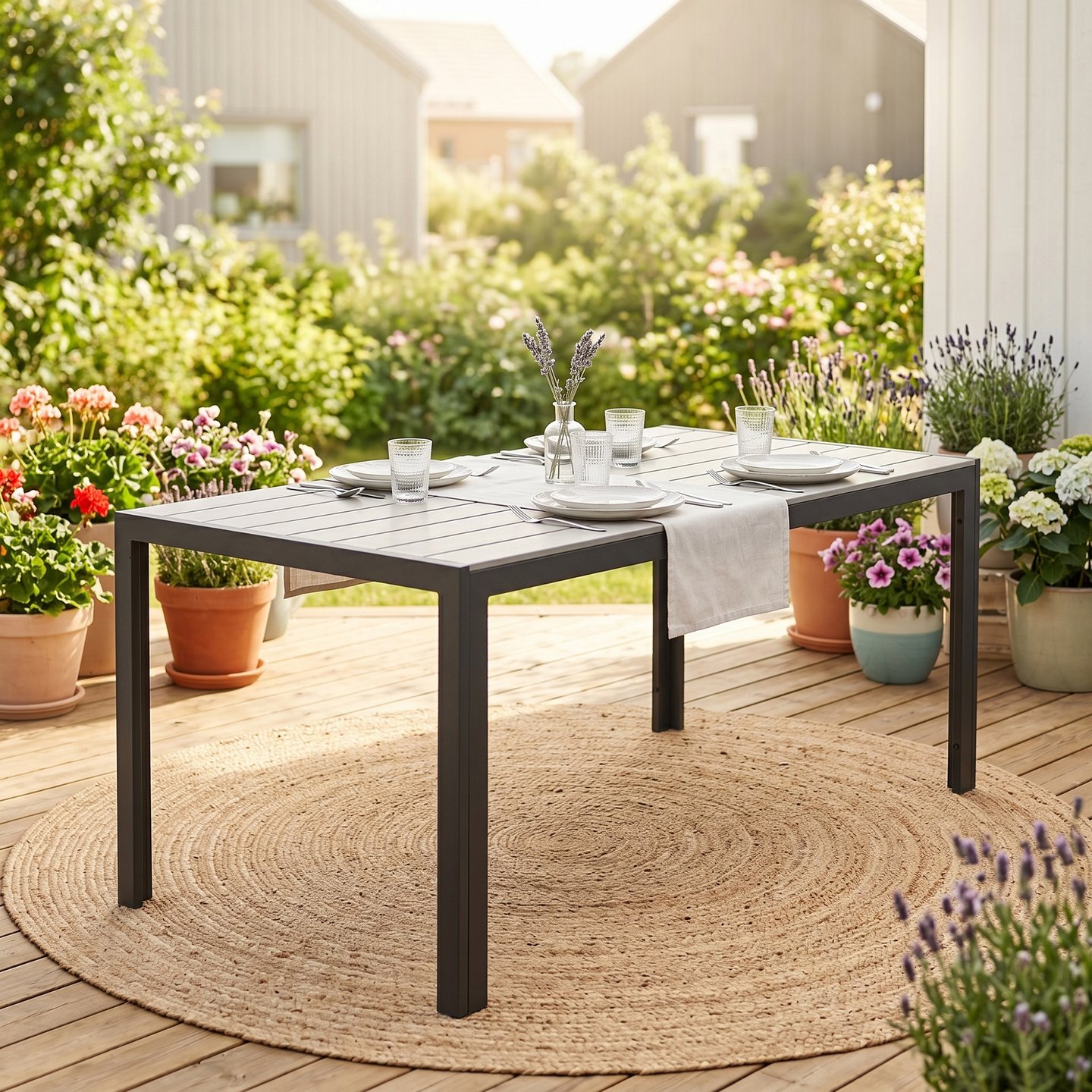 Dakota ruokapöytä 205x90cm, musta alumiini / vaaleanharmaa Easywood