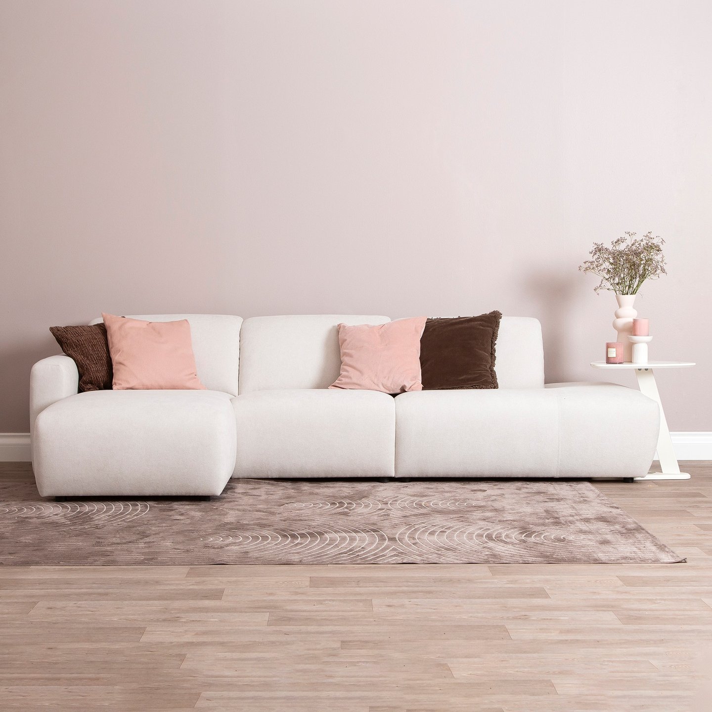 Basel 3-istuttava divaanisohva avopäädyllä oikea, beige