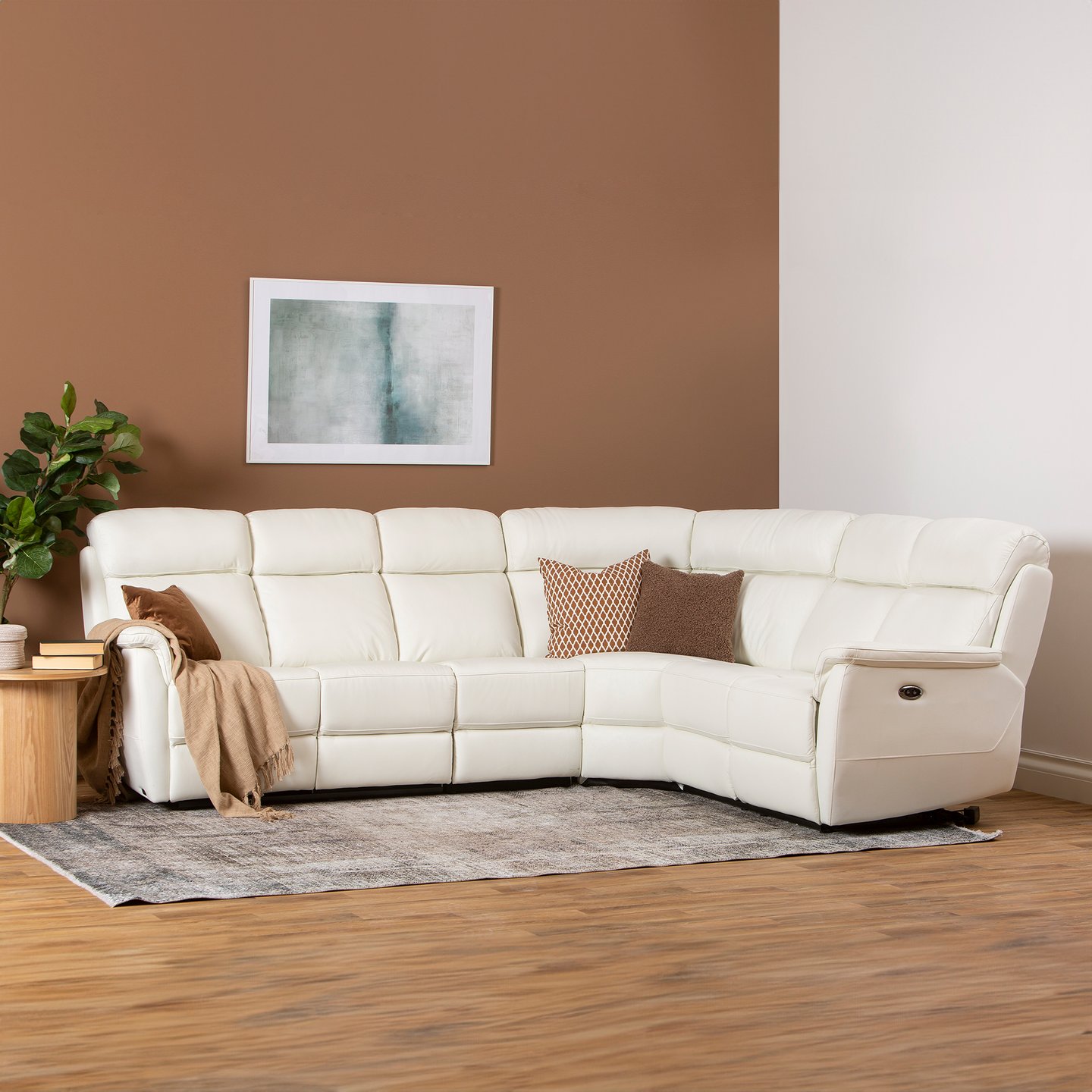 Loungea Colorado recliner-kulmasohva 3K2/2K3, puhdas valkoinen nahka/keinonahka