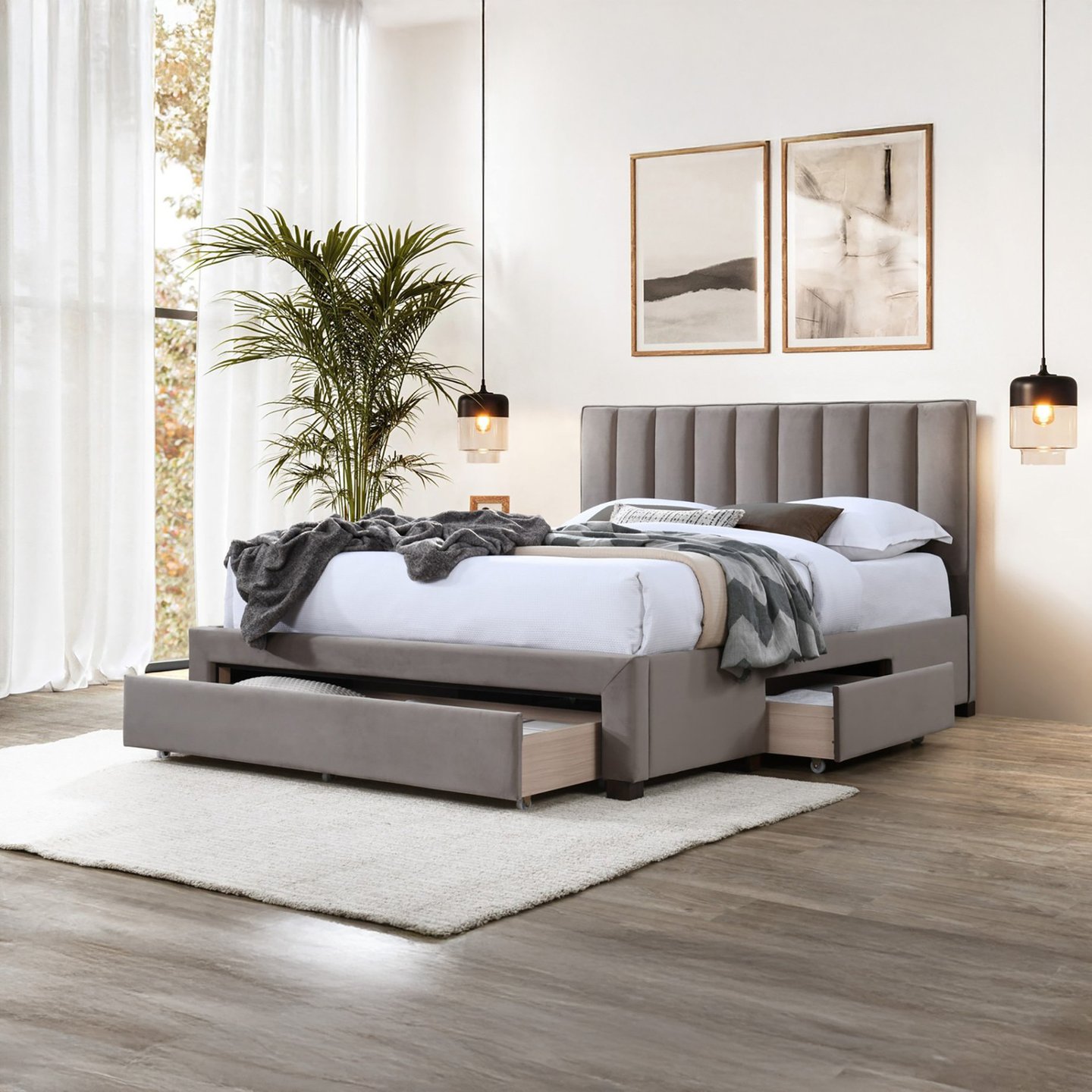 Helmi sängynrunko 160cm säilytyslaatikoilla, beige