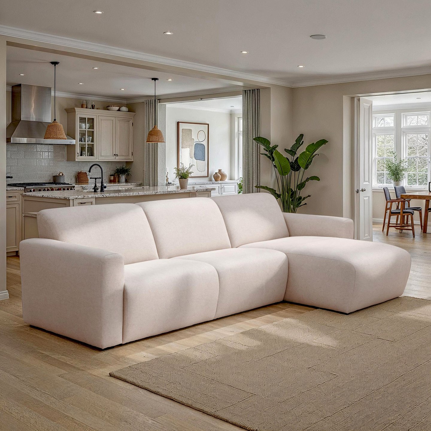 Basel 3-istuttava divaanisohva oikea (KN+C152+RJ76+KN, 260cm) Austin 02 beige