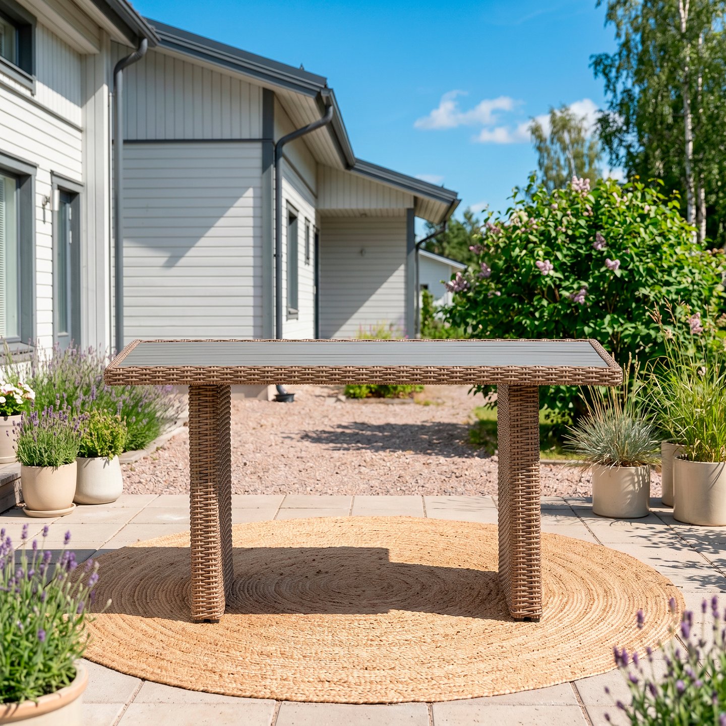 Mode sohvapöytä korkea natural polyrottinki / harmaa easywood
