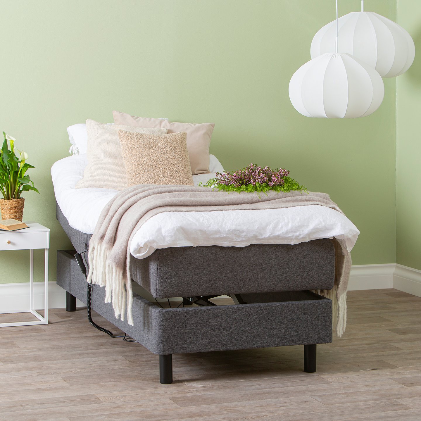 Unelle 300 moottorisänky pocket 5-vyöh. 90x200cm, Fano 93 tummanharmaa, sis. jalat 60031mu