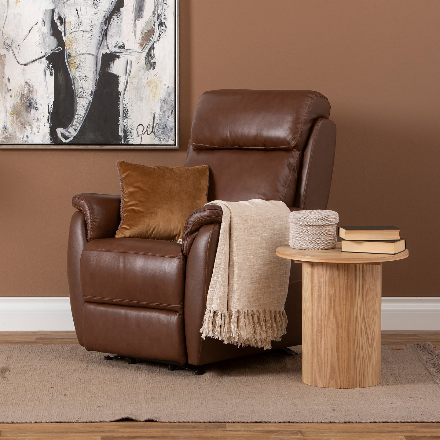 Loungea Colorado recliner-tuoli nostomekanismilla ruskea nahka/keinonahka
