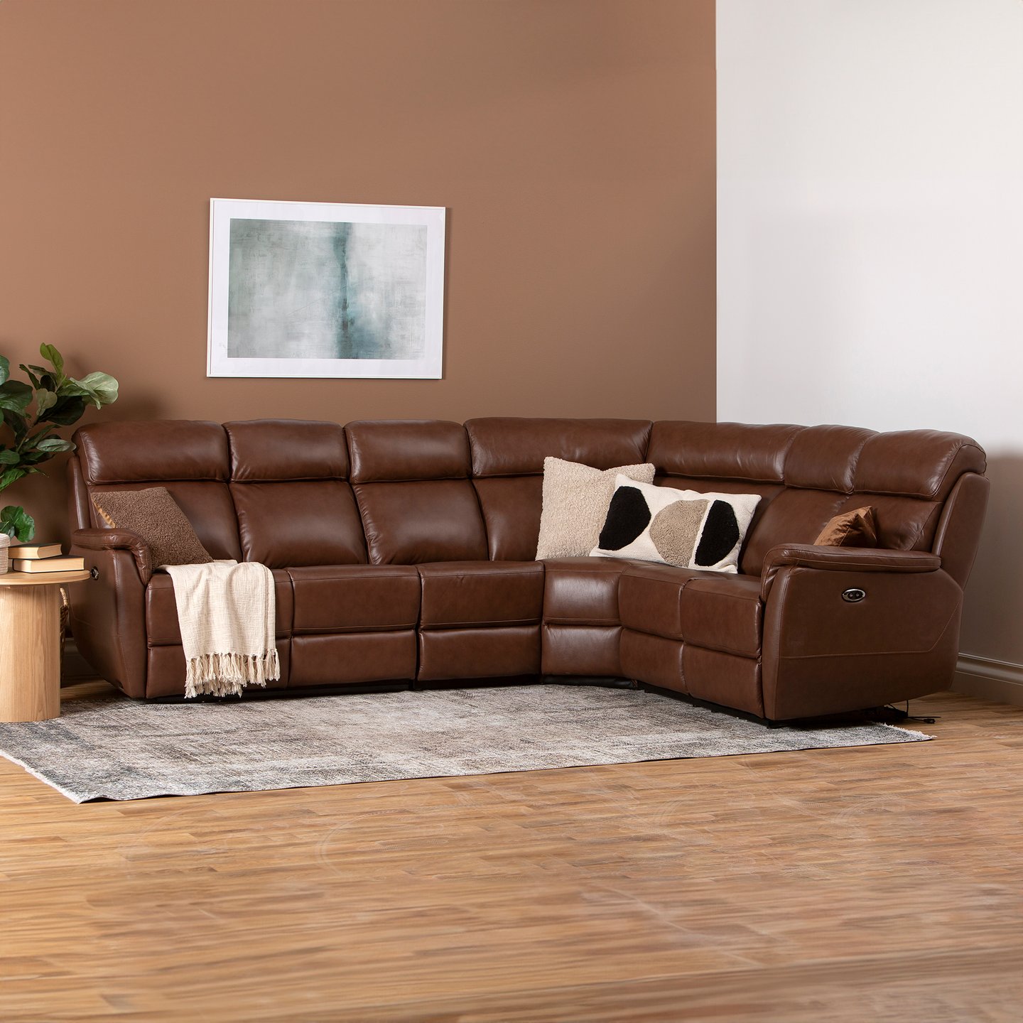 Loungea Colorado recliner-kulmasohva 3K2/2K3, ruskea nahka/keinonahka