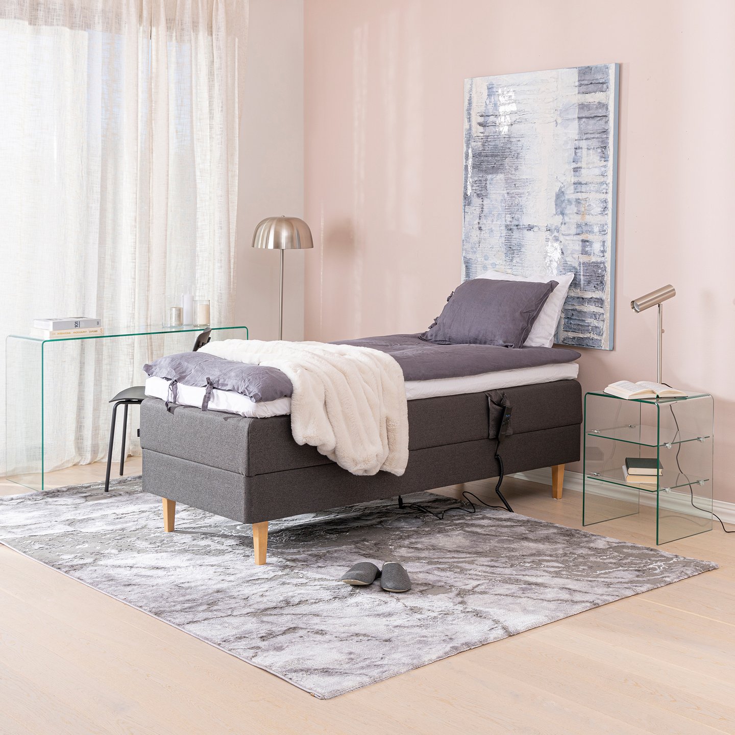 Unelle 400 moottorisänky 80x200cm, Pocket hard, tummanharmaa (sis. Relax-petauspatja ja jalat)