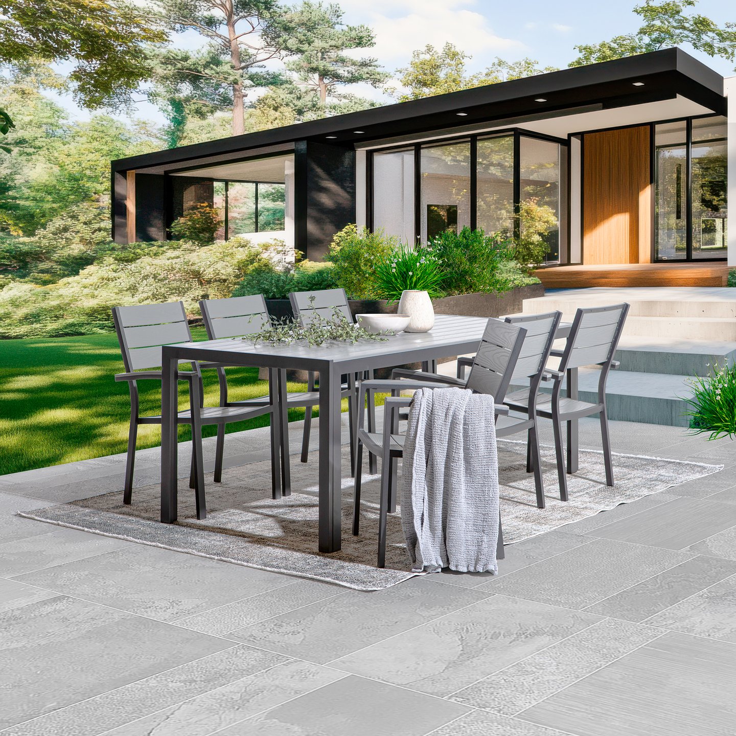 Dakota ruokailuryhmä 205x90 kuudelle, musta/vaaleanharmaa