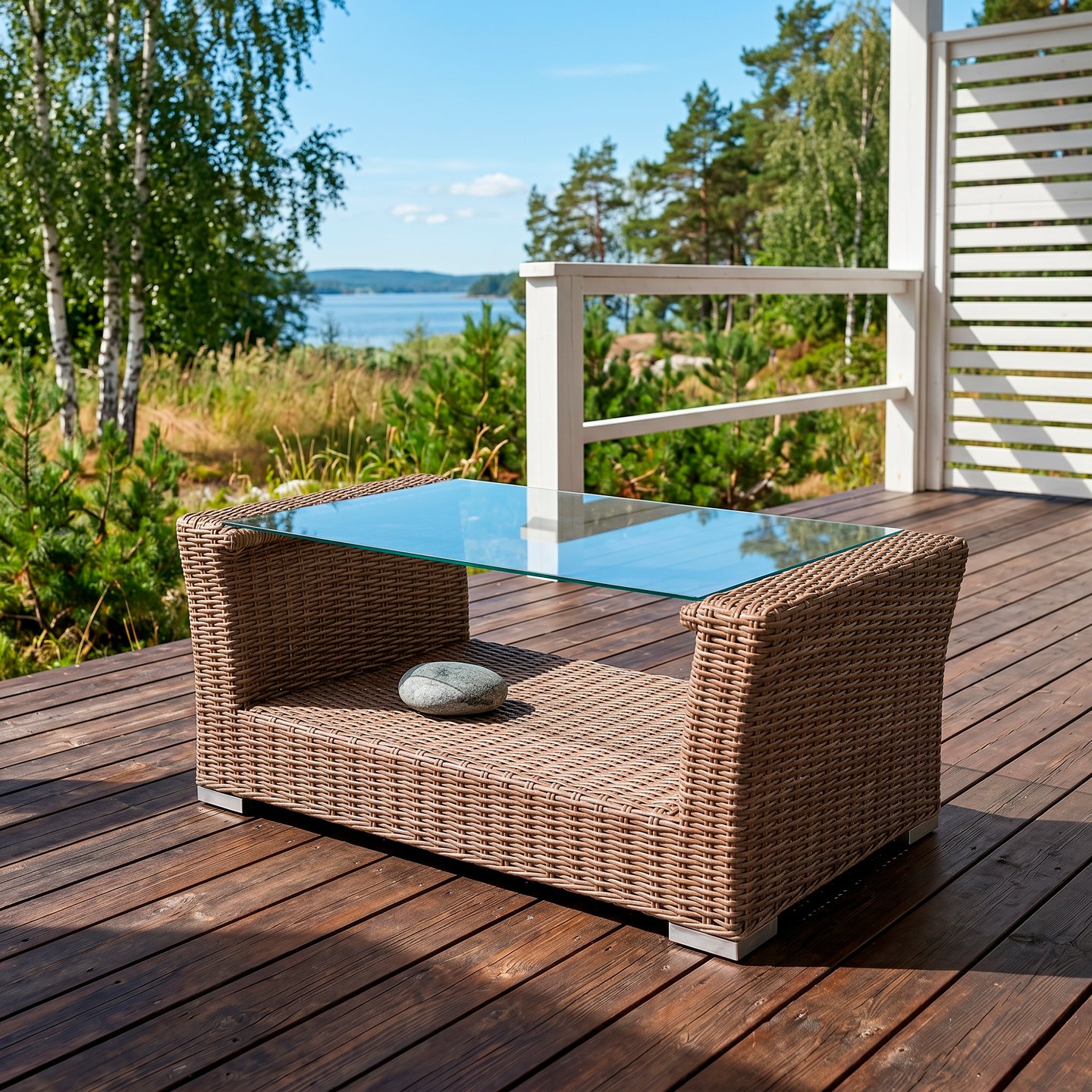 Mode sohvapöytä matala natural polyrottinki / lasikansi