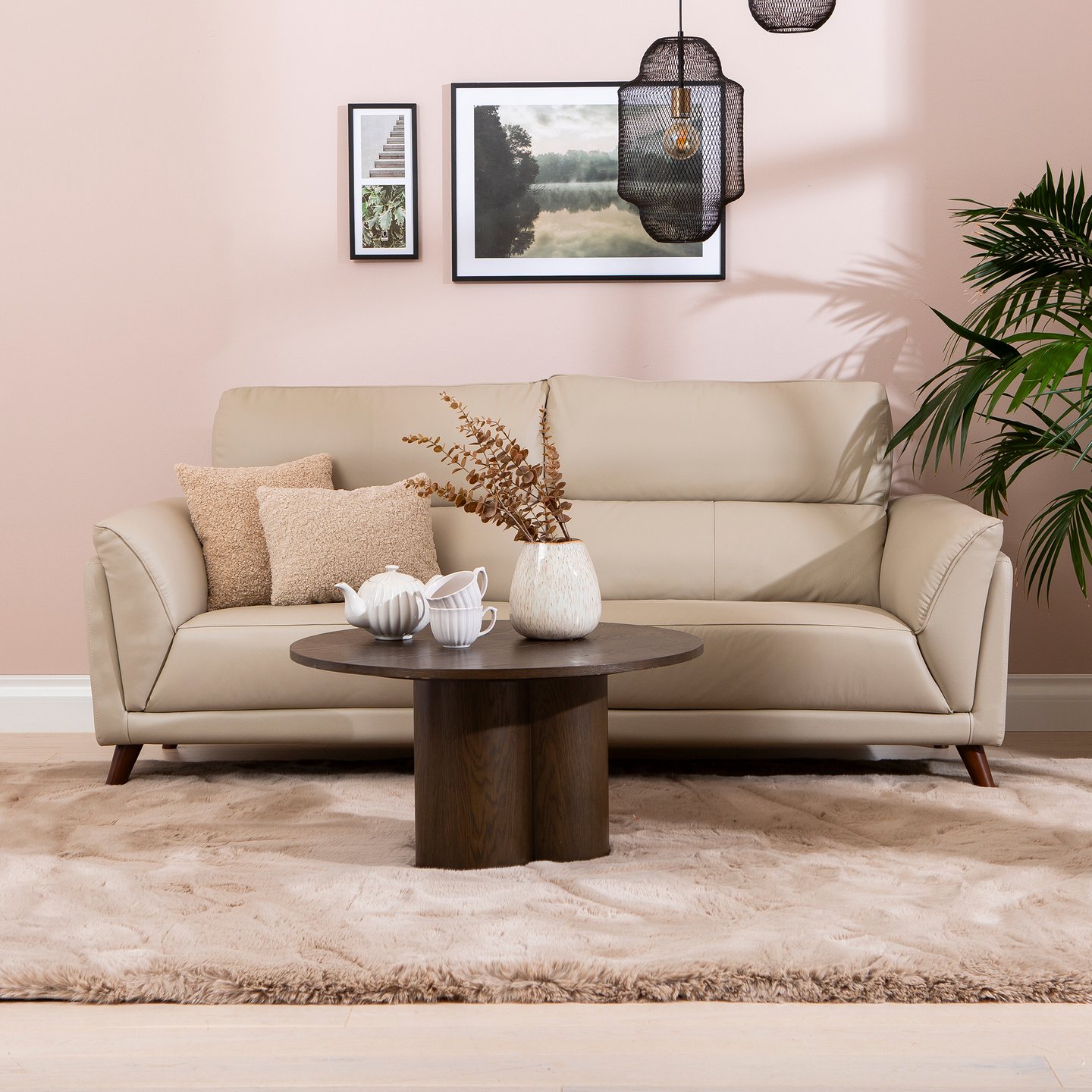 Amalfi 3-istuttava sohva beige nahka/keinonahka