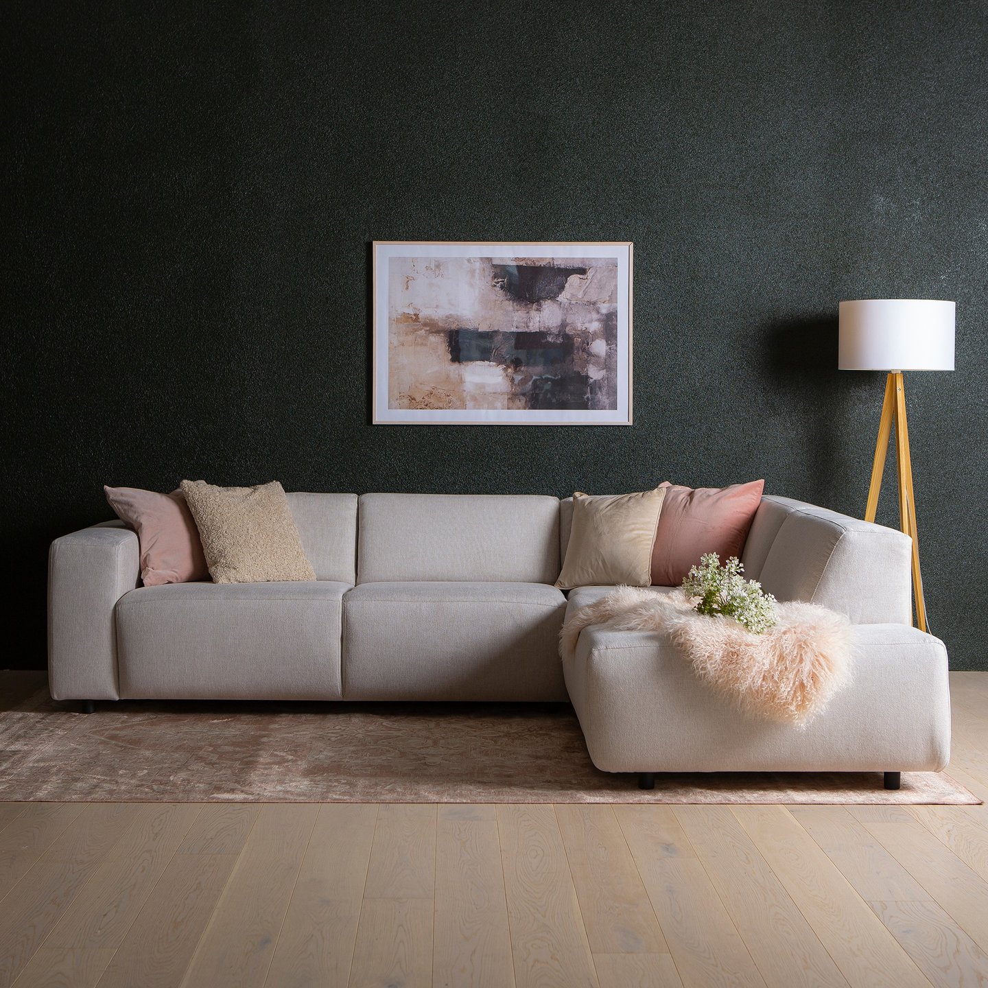 Lugo avokulmasohva oikea, beige