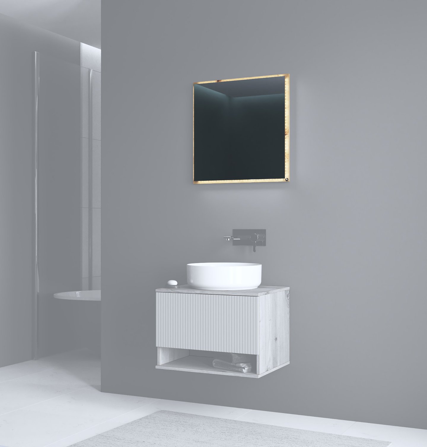 Kupla peili 60cm led-valolla, artisan tammi