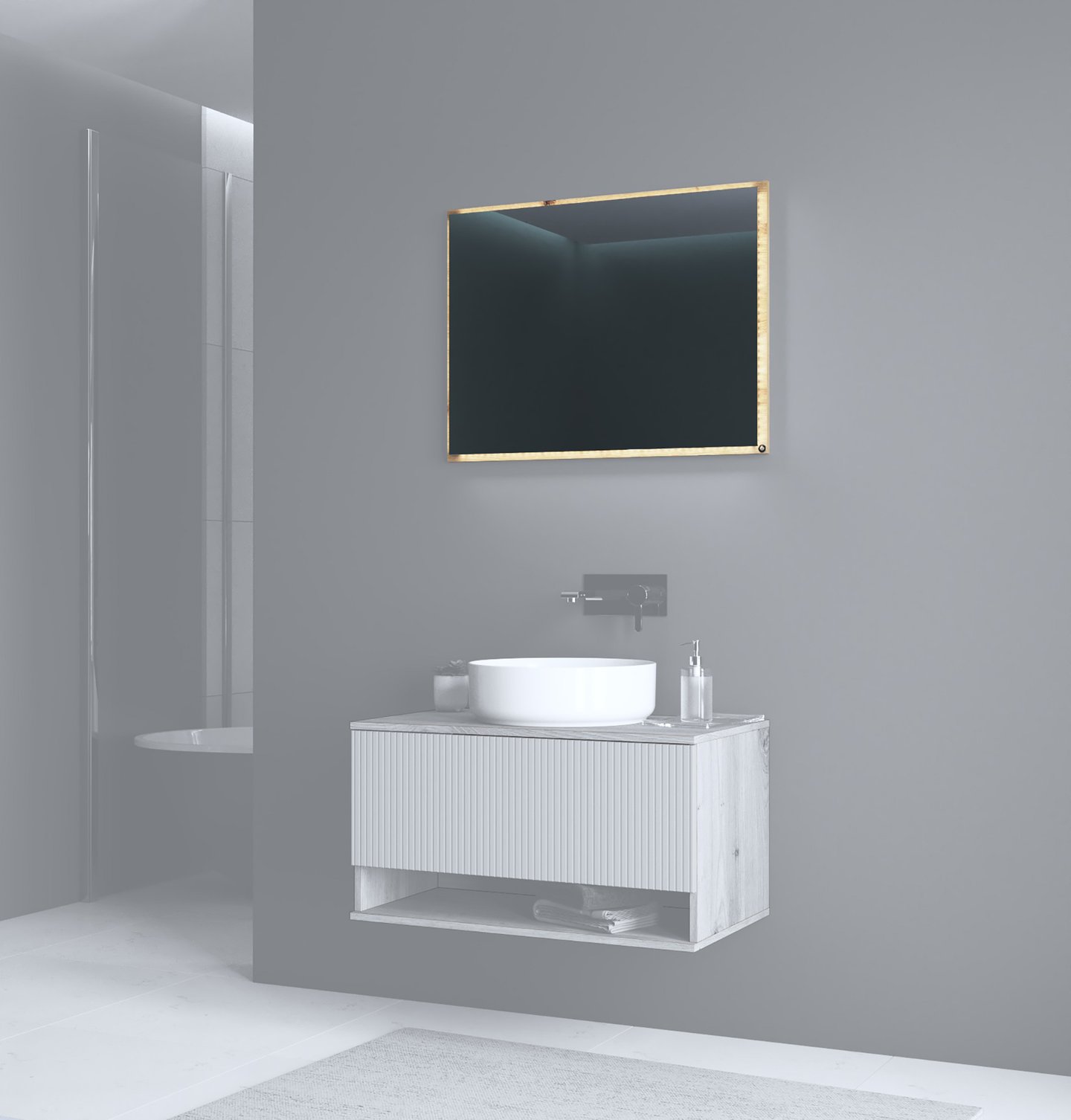 Kupla peili 80cm led-valolla, artisan tammi