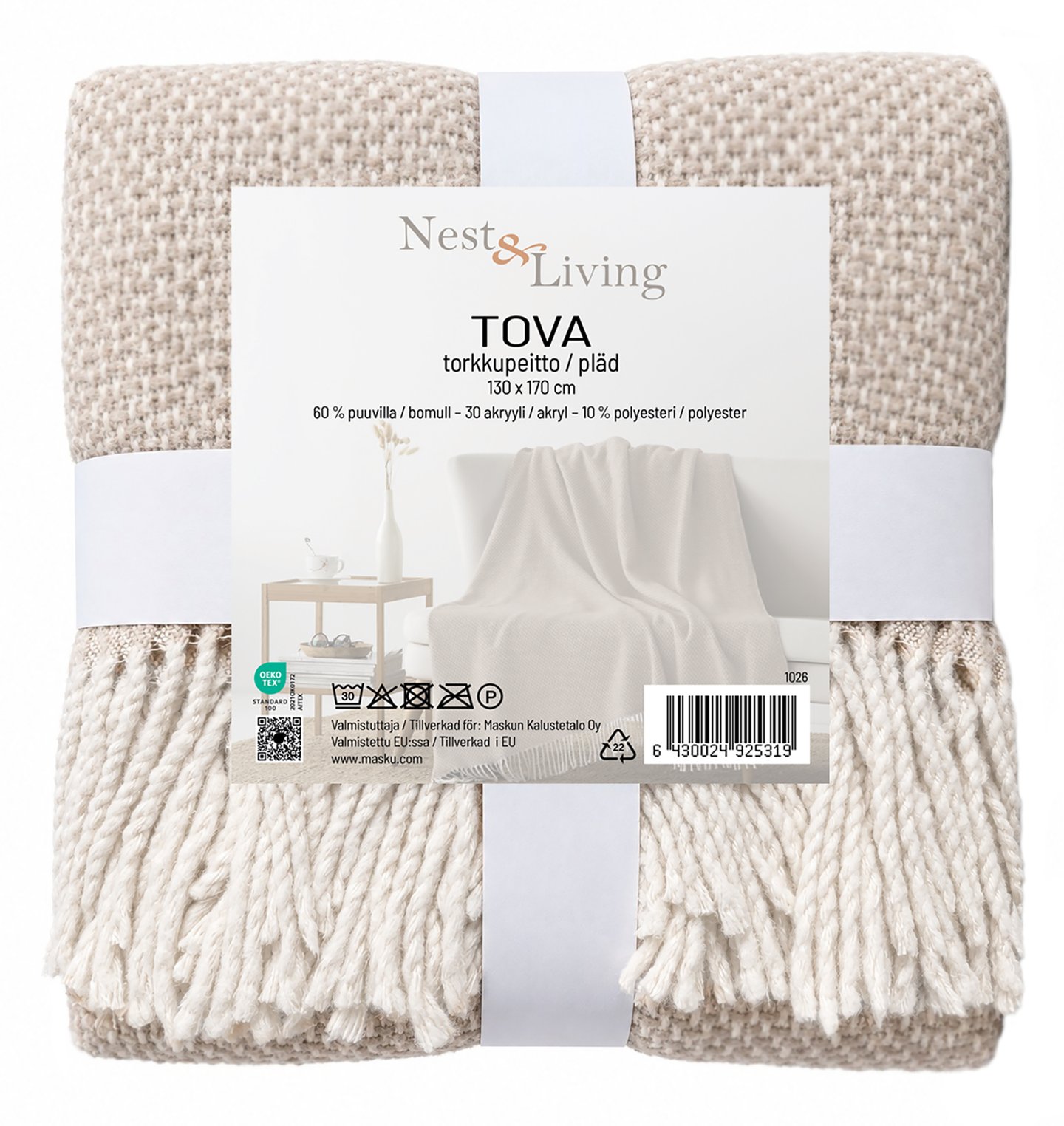 Tova torkkupeitto 130x170 cm beige