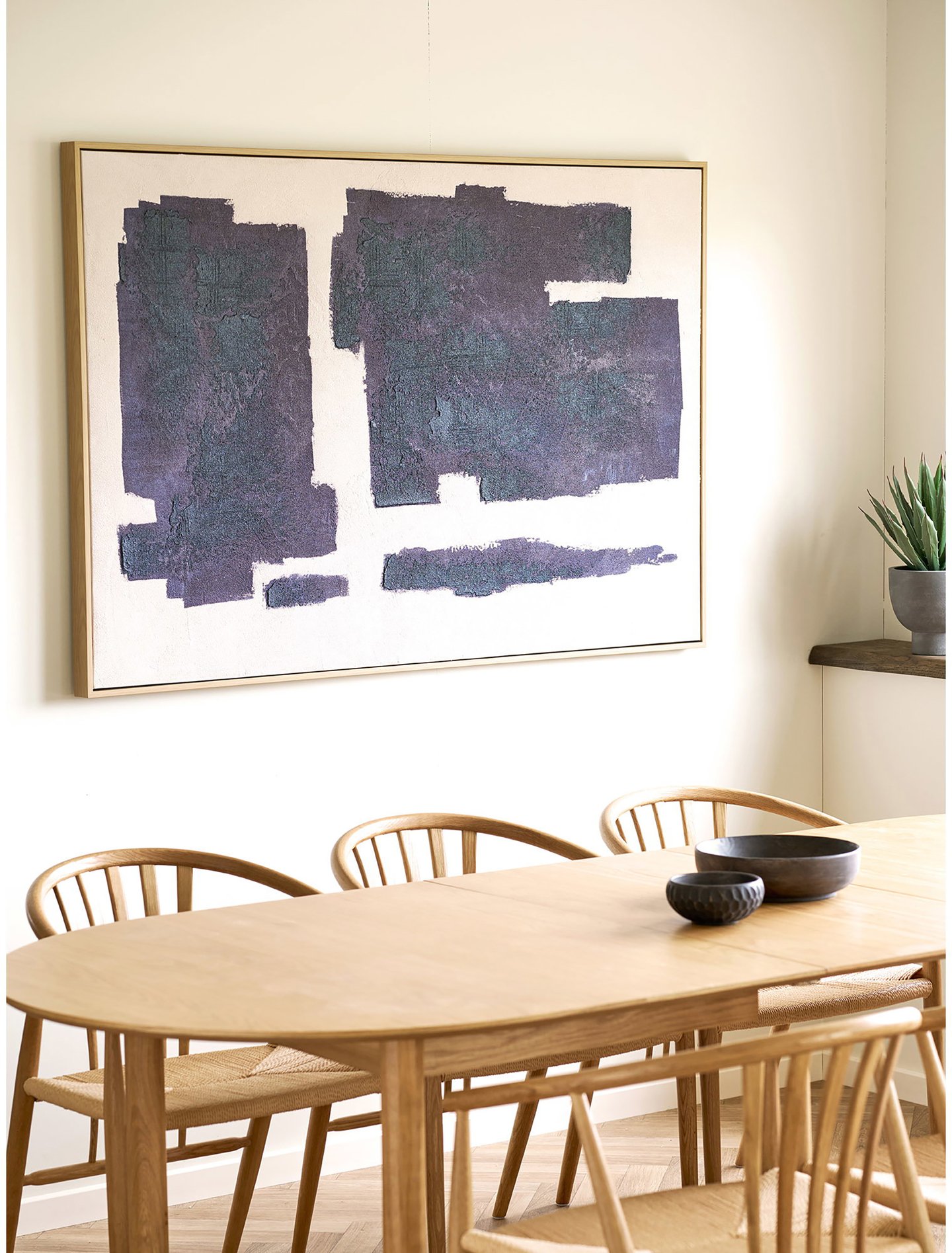 House Nordic canvas-taulu käsinmaalatuilla yksityiskohdilla, beige/sininen, 100x150 cm