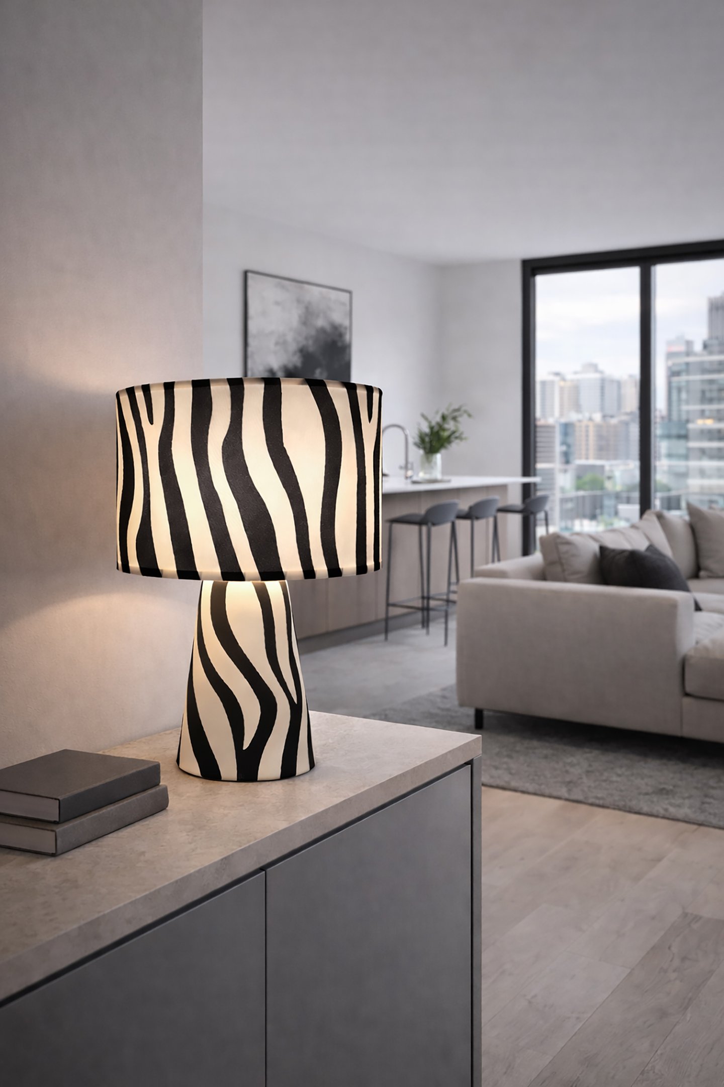 Zany zebra pöytävalaisin musta/valkoinen