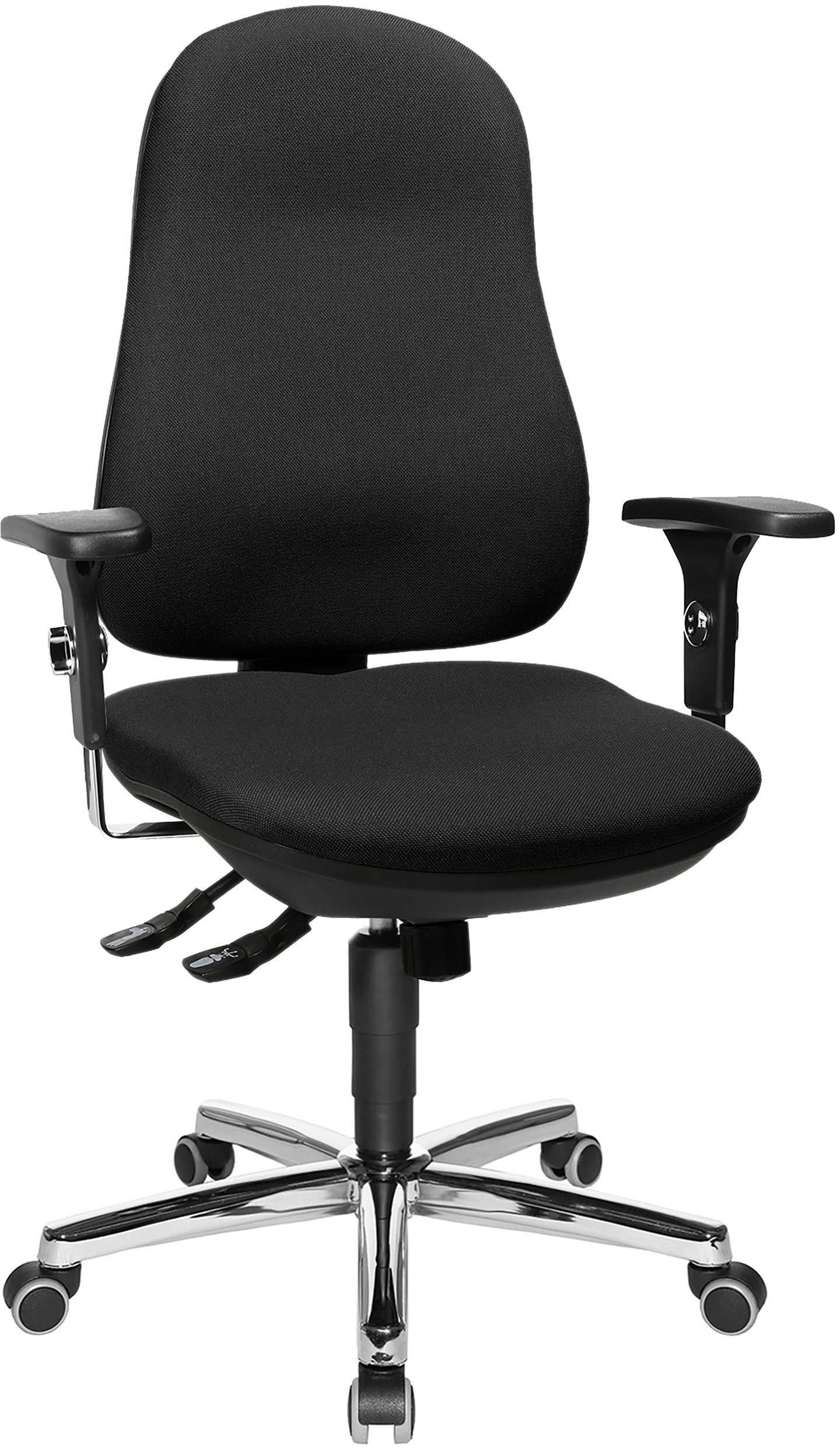 Support Sy työtuoli, kromijalka / musta kangas: Tyylikäs työtuoli kromijaloilla ja mustalla kankaalla, täydellinen toimistoon tai kotikonttoriin. Ergonominen muotoilu takaa mukavuuden pitkissä työpäivissä.
