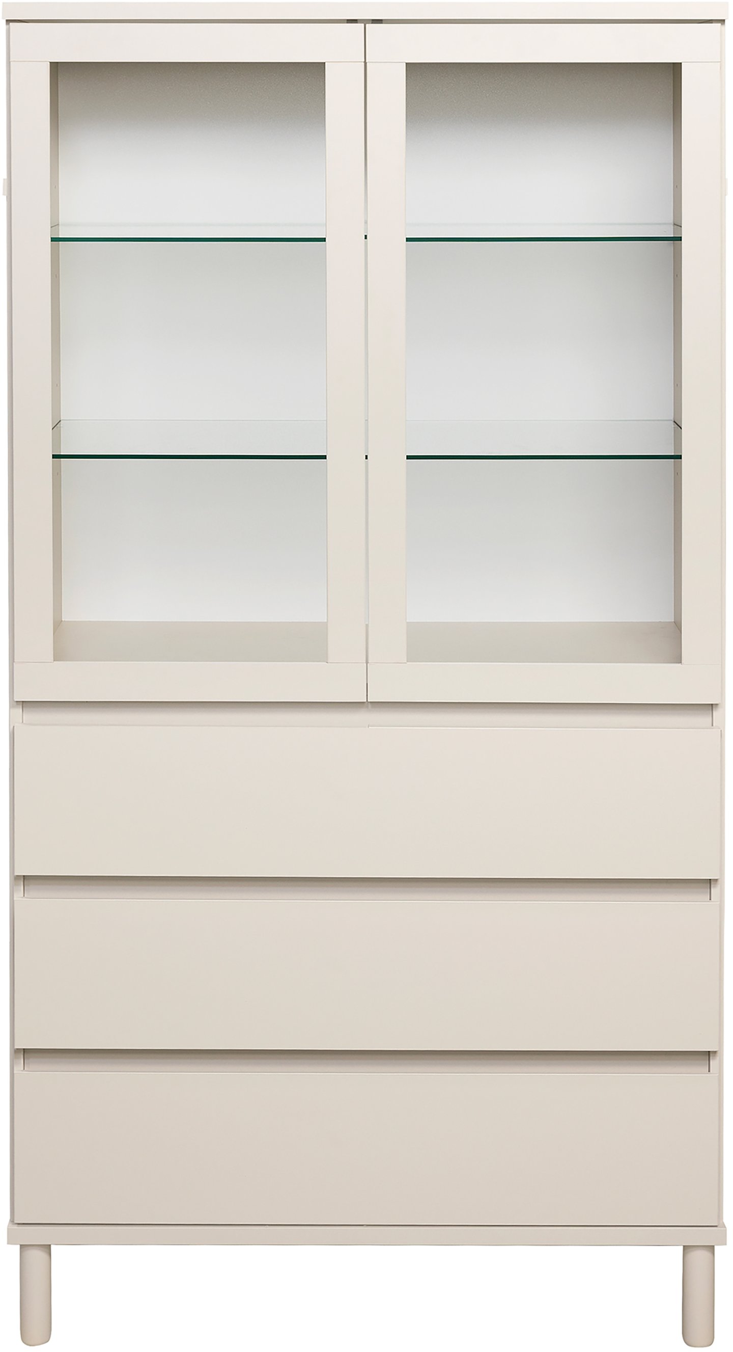 Sata korkea vitriini nro 102. 92cm laatikoilla greige, pyöreä jalka