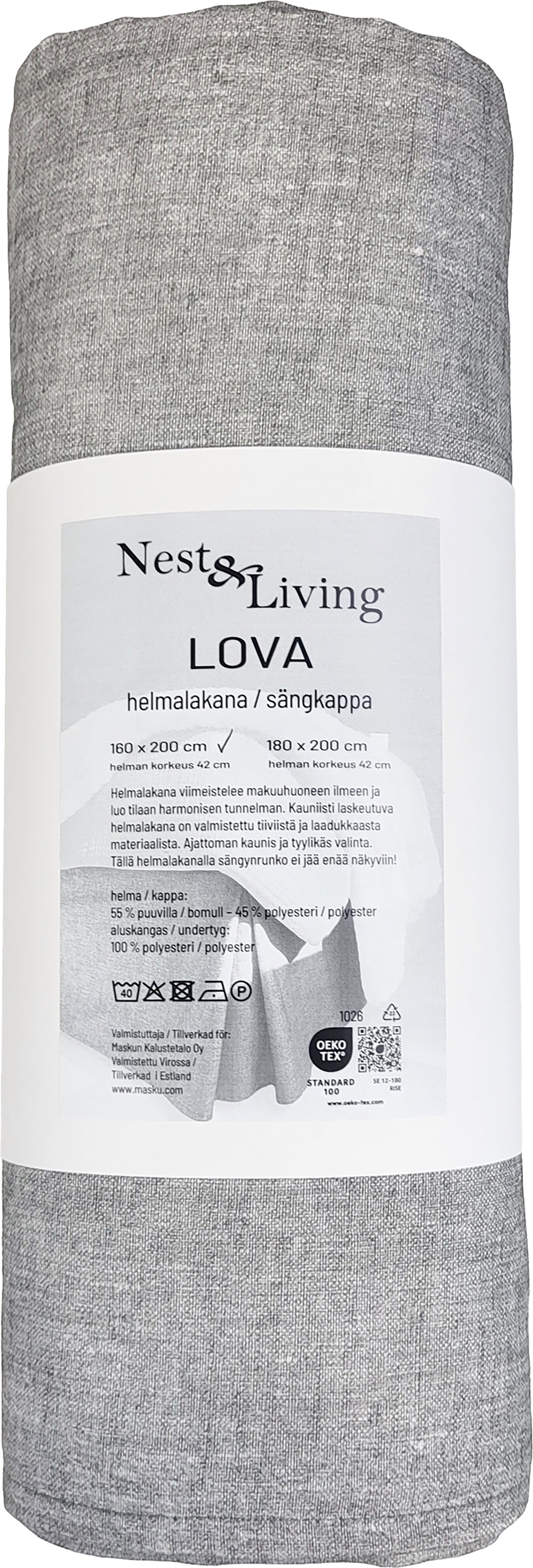 Lova helmalakana 160x200+42 cm harmaa