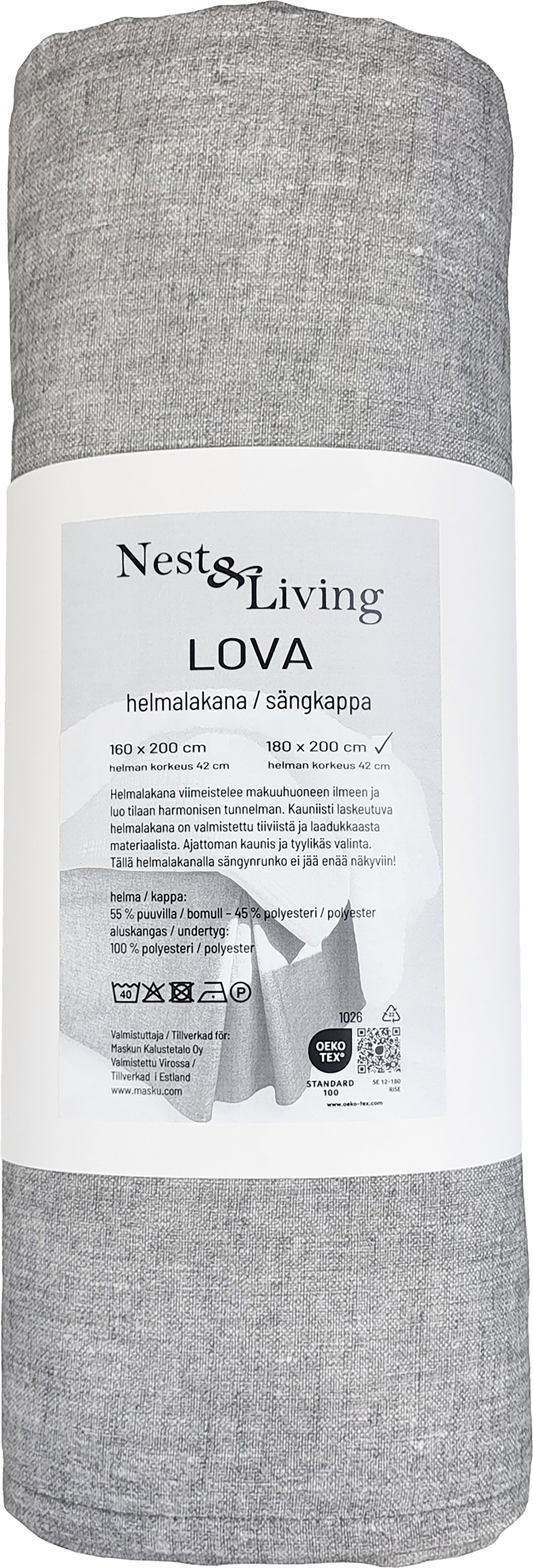 Lova helmalakana 180x200+42 cm harmaa