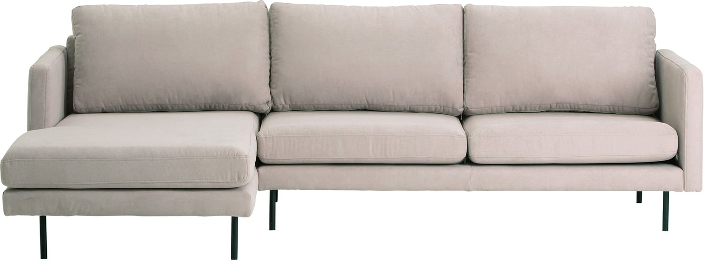 Copenhagen Scandic 3-istuttava divaanisohva (vasen), Soro 21 beige / mustat jalat: Tyylikäs beige divaanisohva mustilla jaloilla, täydellinen olohuoneeseen. Mukavuus ja moderni design yhdistyvät tässä monikäyttöisessä huonekalussa.