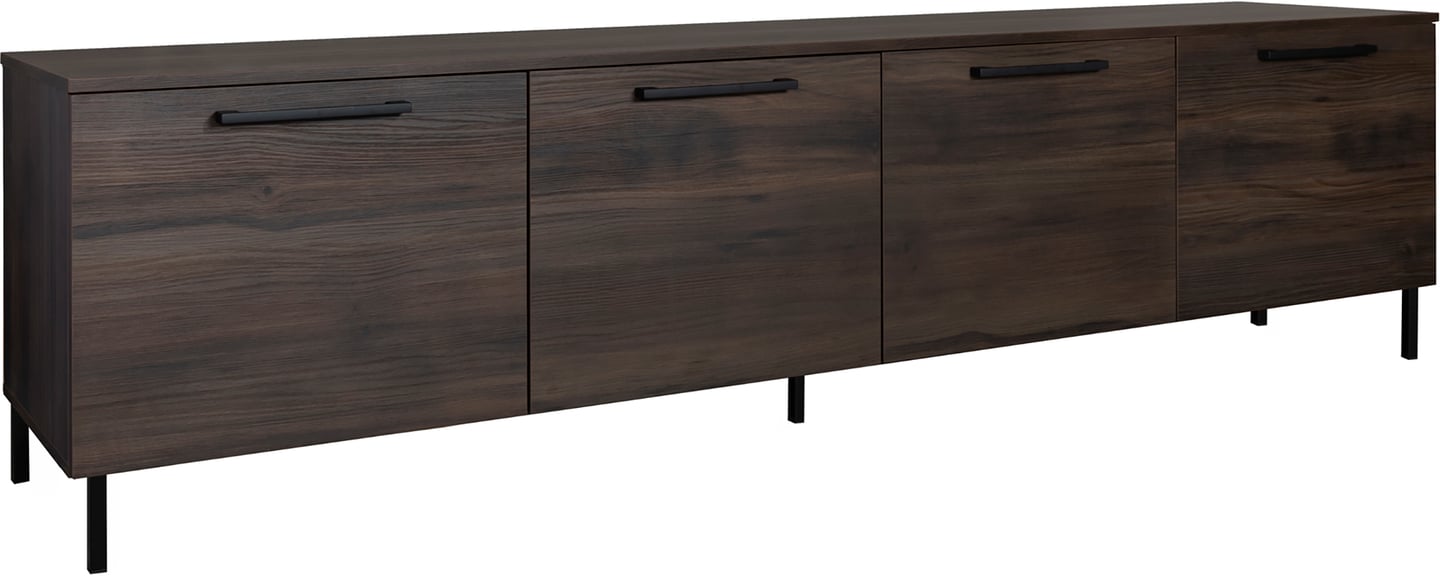 Nauvo TV-taso 220 cm (4 ovea): Tyylikäs Nauvo TV-taso, 220 cm, tumma tammi. Erinomainen säilytysratkaisu olohuoneeseen, yhdistää funktionaalisuuden ja modernin muotoilun.