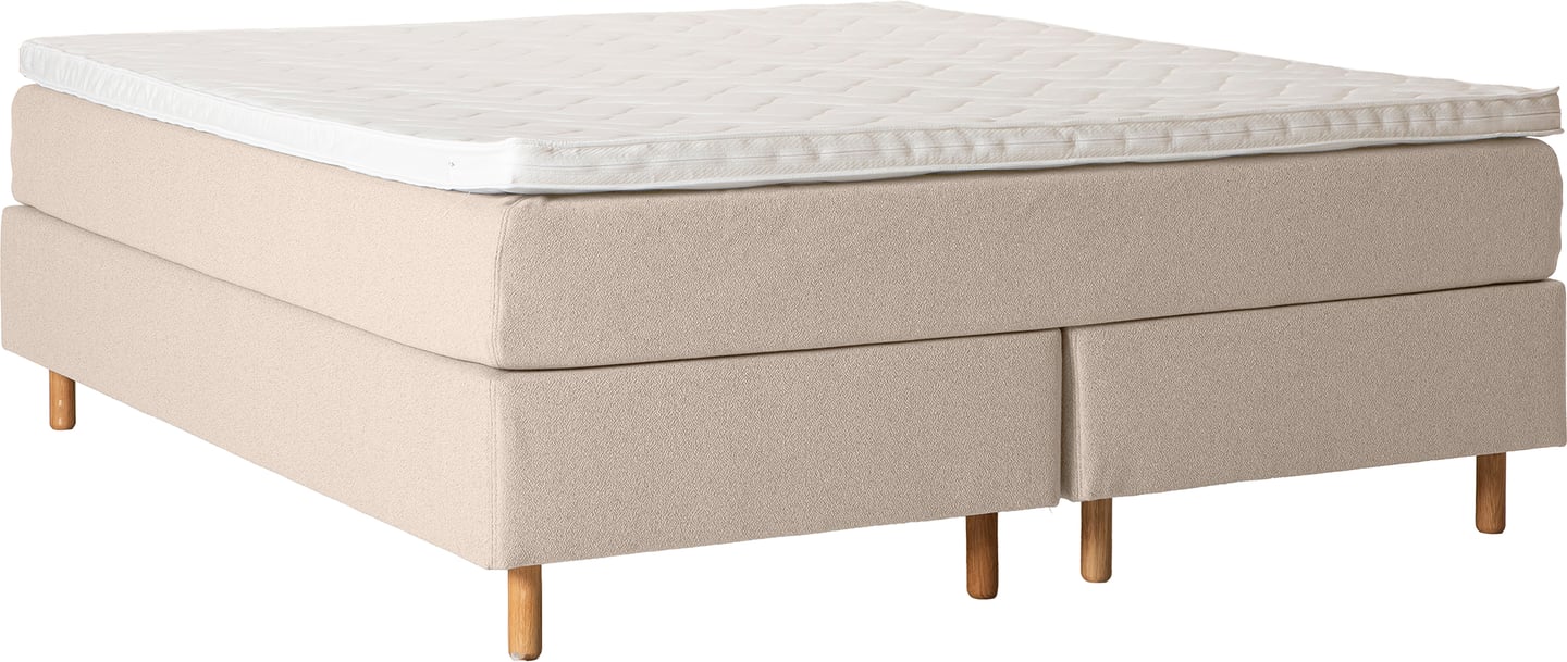 Unelle 500 Viscolux jenkkisänky 5-vyöhyke visco, 180x200, medium/medium, Fano 03 luonnonvalkoinen, Memory-petauspatja hard, tammijalat