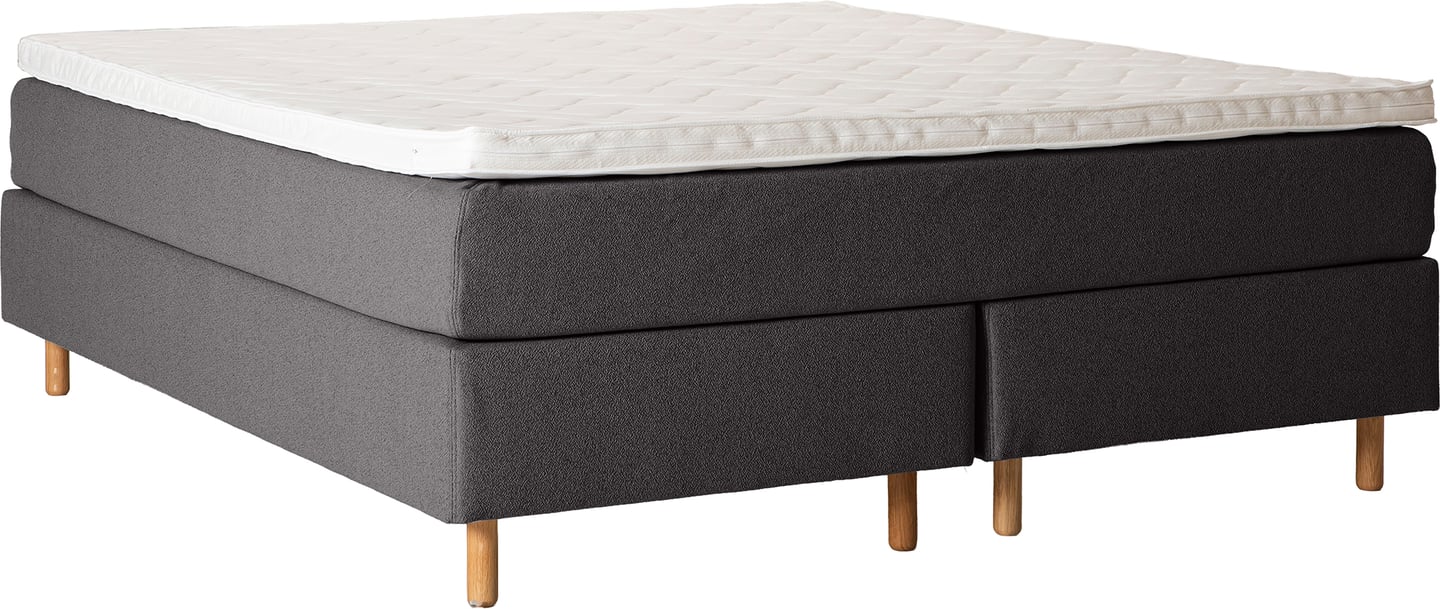 Unelle 500 Viscolux jenkkisänky 5-vyöhyke visco, 180x200, medium/medium, Fano 93 tummanharmaa, Memory-petauspatja hard, tammijalat