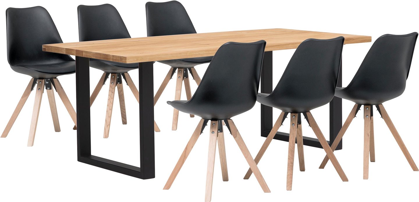 Isla & Concept Oak ruokailuryhmä 95x190 kuudelle öljytty tammi: Tyylikäs Isla U-lankkupöytä, 190x95 cm, öljytty concept oak. Sopii täydellisesti ruokailutilaan kuudelle hengelle, yhdistä mustiin tuoleihin.