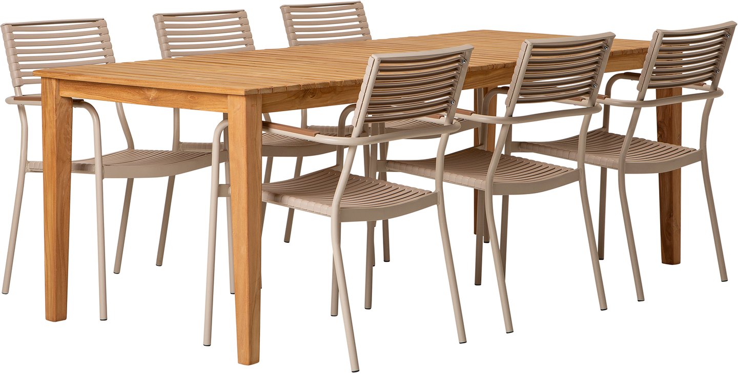 Piemonte & Calle ruokailuryhmä 210x90cm, kuudelle, teak/khaki