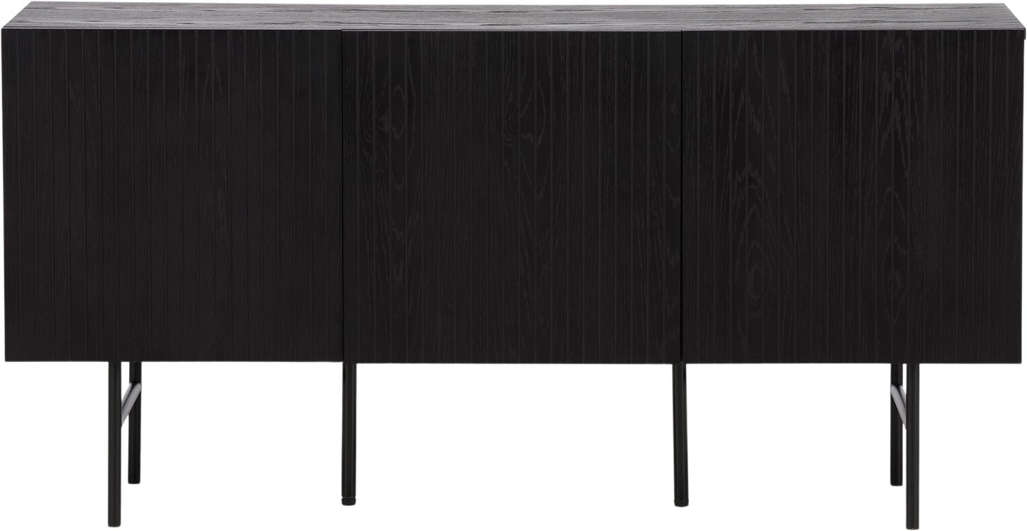 Björkön senkki 150x75 cm: Tyylikäs musta matala senkki 150x75 cm, täydellinen olohuoneen tai makuuhuoneen säilytyksen tehostamiseen. Moderni muotoilu, jossa yhdistyy käytännöllisyys ja esteettisyys.