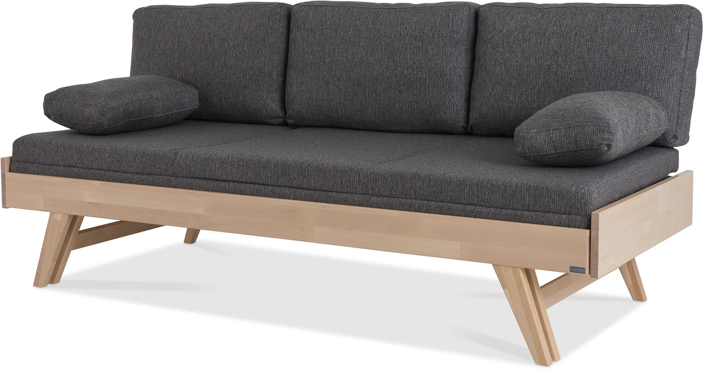 Notte 3-istuttava vuodesohva 190cm taittopatjalla (harmaa), koivu lakattu
