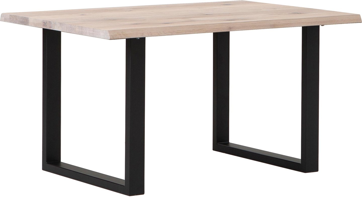 Estelle lankkupöytä 140x95 valkoöljytty, U-jalalla: Tyylikäs ruokapöytä neljälle, valkolakattu tammi, luonnolliset muodot. Sopii moderniin ruokailutilaan tai keittiöön. Kestävä ja elegantti valinta.