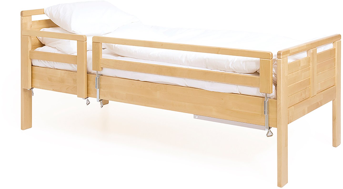 Seniori sänky 90x200 nousutuella & turvalaidalla, pyökki (reunan korkeus 49cm)