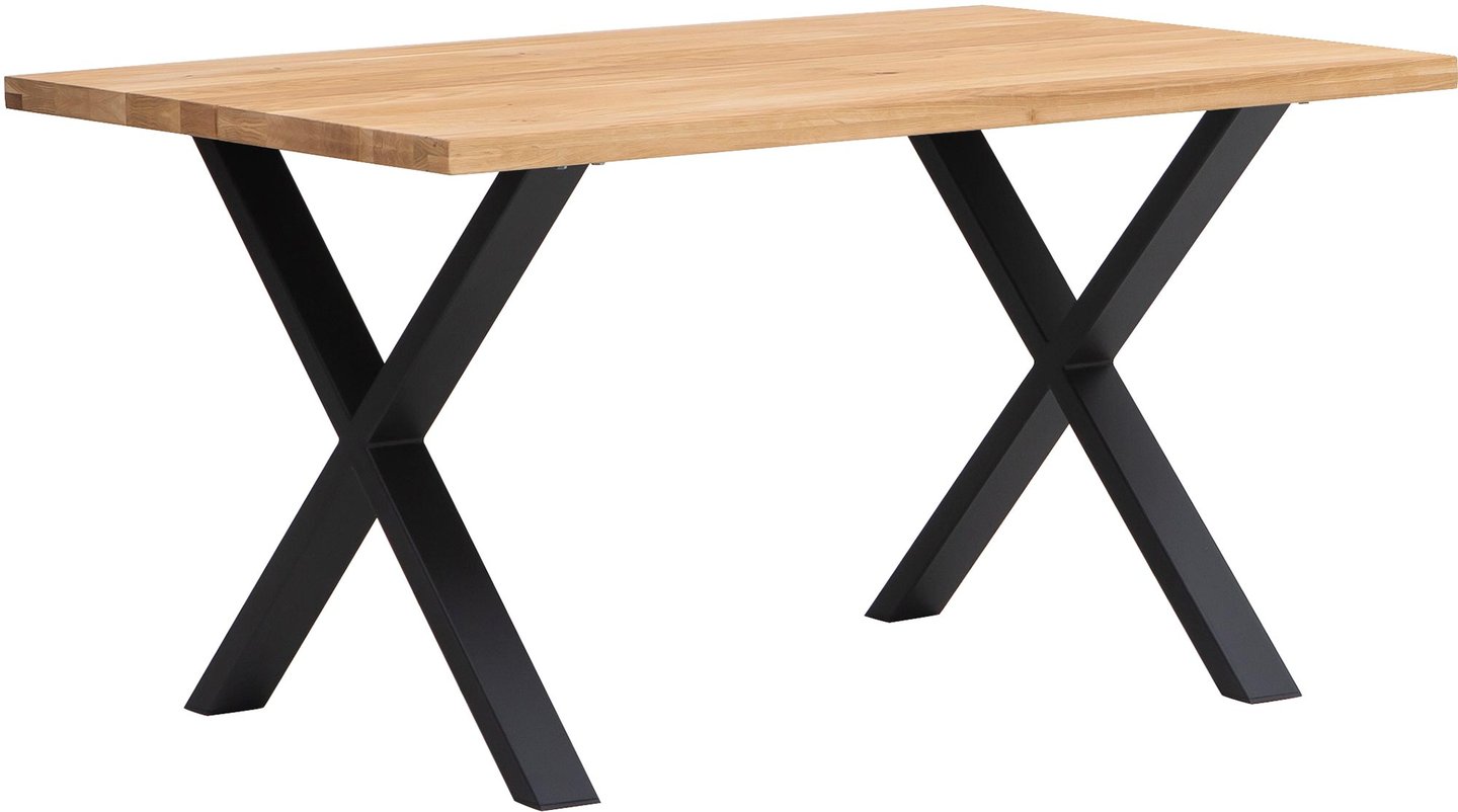 Isla lankkupöytä 140x95 öljytty tammi, X-jalalla: Tyylikäs neljän hengen ruokapöytä, öljytty tammi, suorat reunat. Sopii moderniin ruokailutilaan. Kestävä ja kaunis valinta.