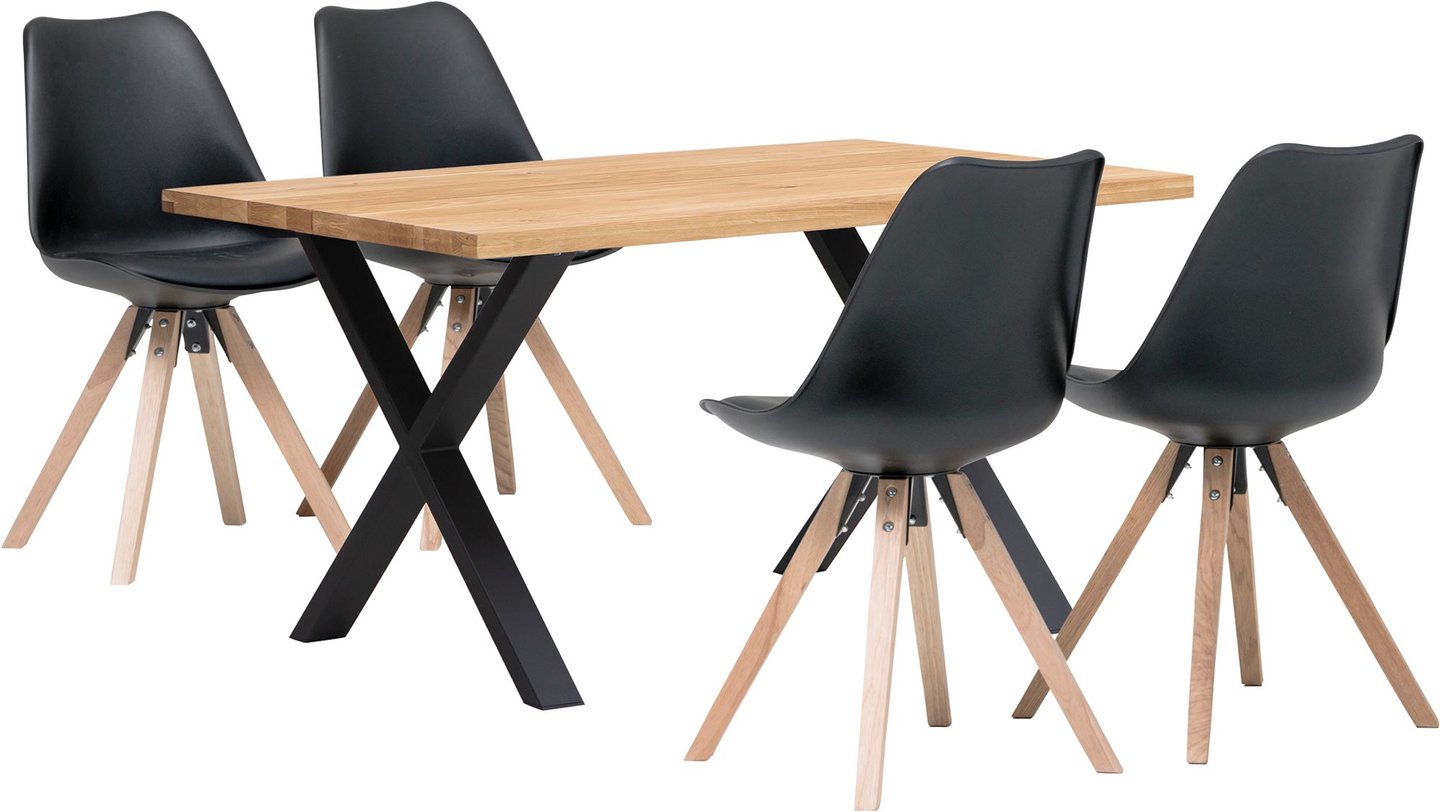 Isla & Concept Oak ruokailuryhmä 95x140 neljälle öljytty tammi: Tyylikäs Isla-lankkupöytä 140x95 cm, öljytty tammi, mustat tuolit. Täydellinen ruokailutilan keskipiste neljälle. Elegantti ja kestävä.