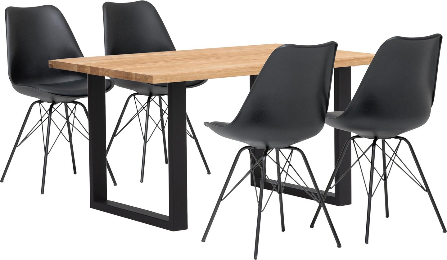 Isla & Concept Black ruokailuryhmä 95x140 neljälle öljytty tammi: Tyylikäs Isla U-lankkupöytä 140x95 cm, öljytty. Sopii täydellisesti ruokailutilaan neljälle, yhdistettävissä mustiin Concept-tuoleihin.