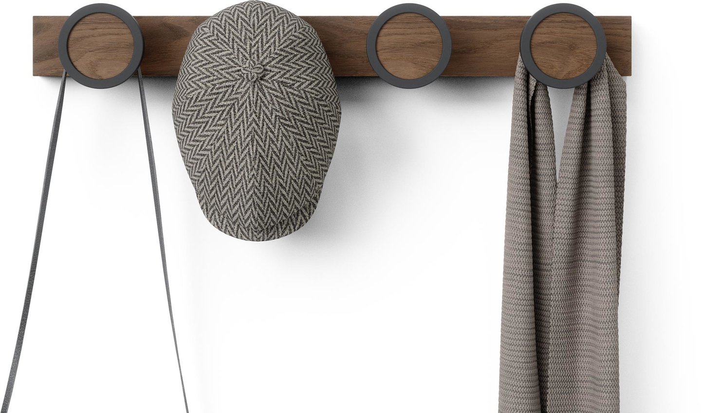 Umbra Hub seinänaulakko 50cm musta/pähkinäpuu: Tyylikäs musta seinänaulakko, jossa pähkinäpuun yksityiskohtia. Täydellinen eteisen sisustukseen, säilytykseen ja tilan säästöön.