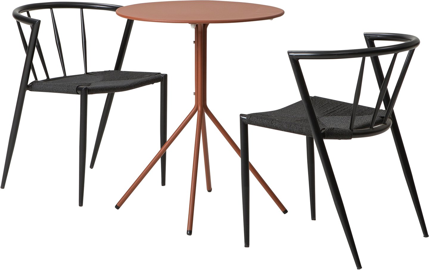 Trento & Deco ruokailuryhmä pyöreä 60cm kahdelle punainen/musta: Tyylikäs parvekesetti, jossa pyöreä punainen pöytä (60 cm) ja mustat Deco-tuolit. Erinomainen valinta terassille tai parvekkeelle.