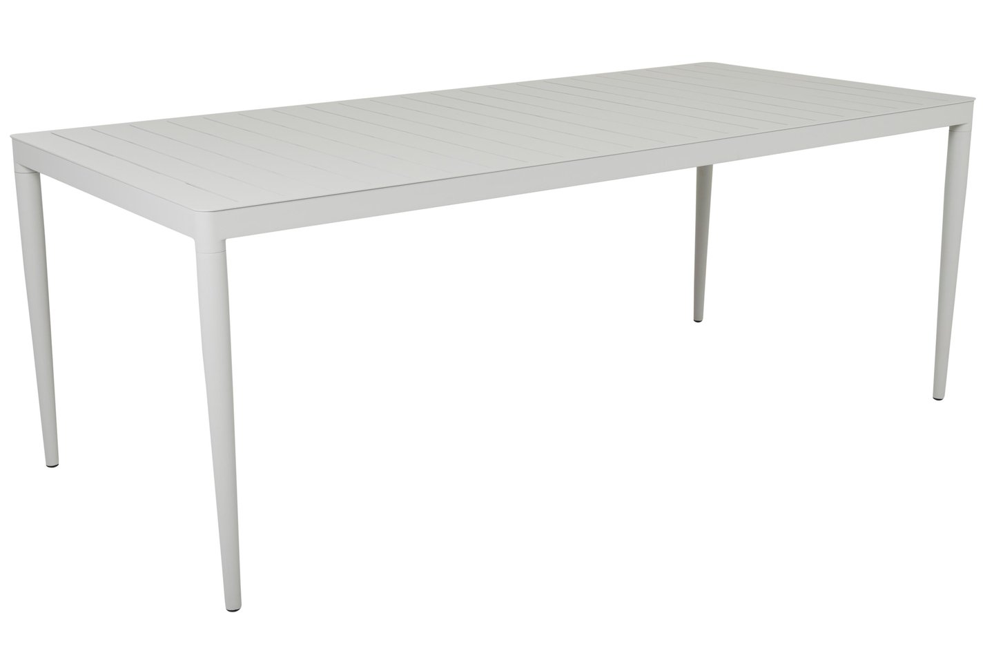 Bigby ruokapöytä 195x90 cm, vaalean harmaa: Tyylikäs Bigby 190 cm ruokapöytä ulos, vihreä väri, kestävä puutarhakaluste terassille tai parvekkeelle. Täydellinen vaihtoehto kesäisiin illanistujaisiin!