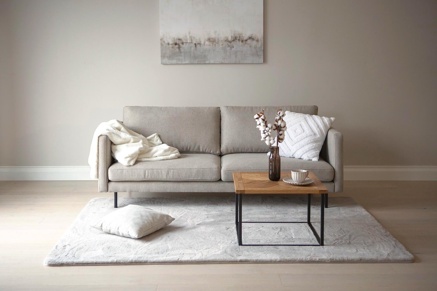 Copenhagen Scandic 3-ist. sohva beige / mustat metallijalat