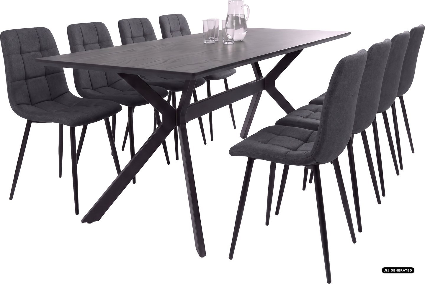 Greta ruokailuryhmä 220x90 kahdeksalle, musta/antrasiitti